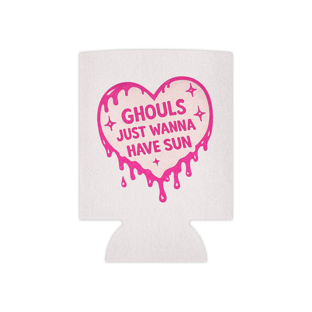 Ghouls Just Wanna Have Sun Can Cooler — Pink Drippy Heart Beverage Koozie - Boo Crew Boutique