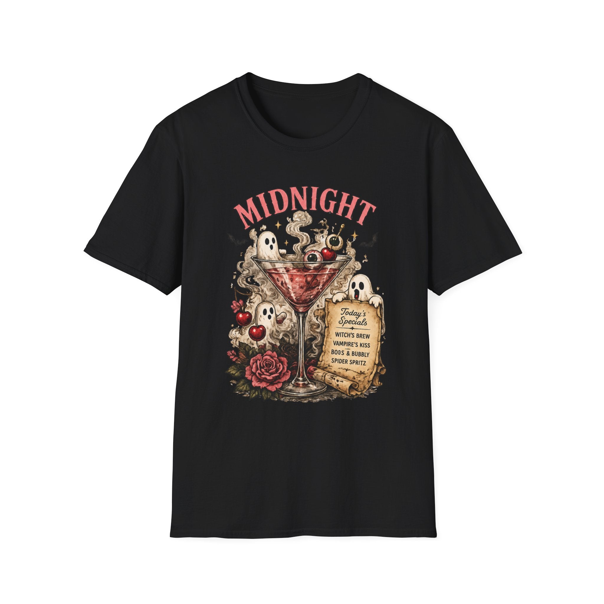 Midnight Spirits T-Shirt — Halloween Ghost Cocktail Graphic Tee - Boo Crew Boutique