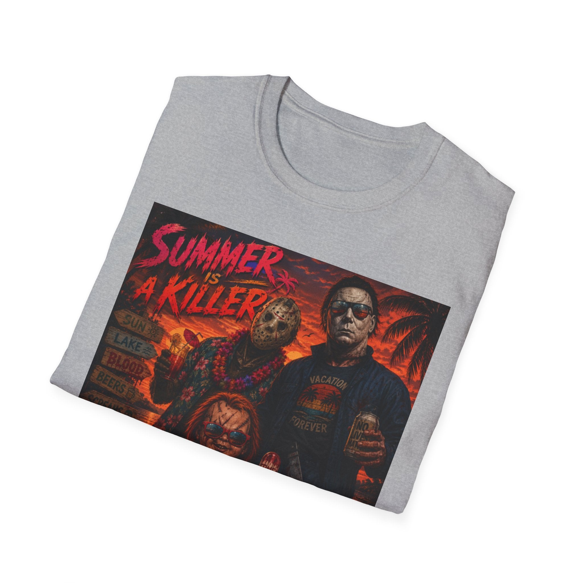 Horror Movie Poster T-Shirt — "Summer A Killer" Vintage Slasher Graphic Tee - Boo Crew Boutique