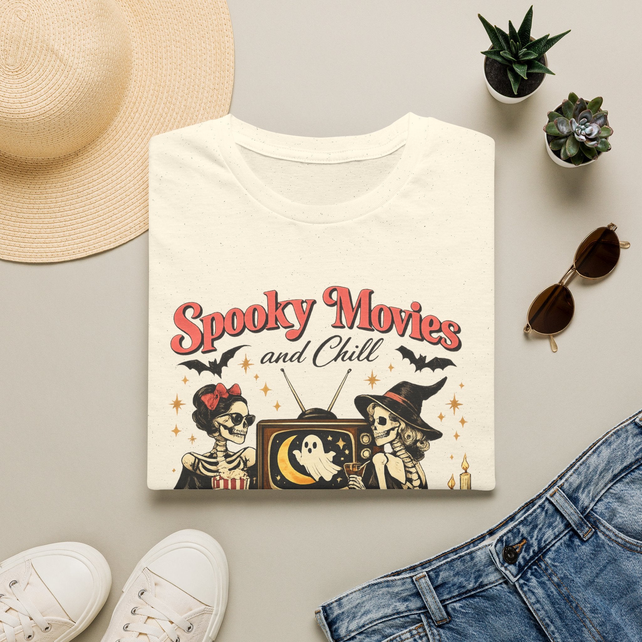 Spooky Movies and Chill T-Shirt — Halloween Skeleton Girls Graphic Tee - Boo Crew Boutique