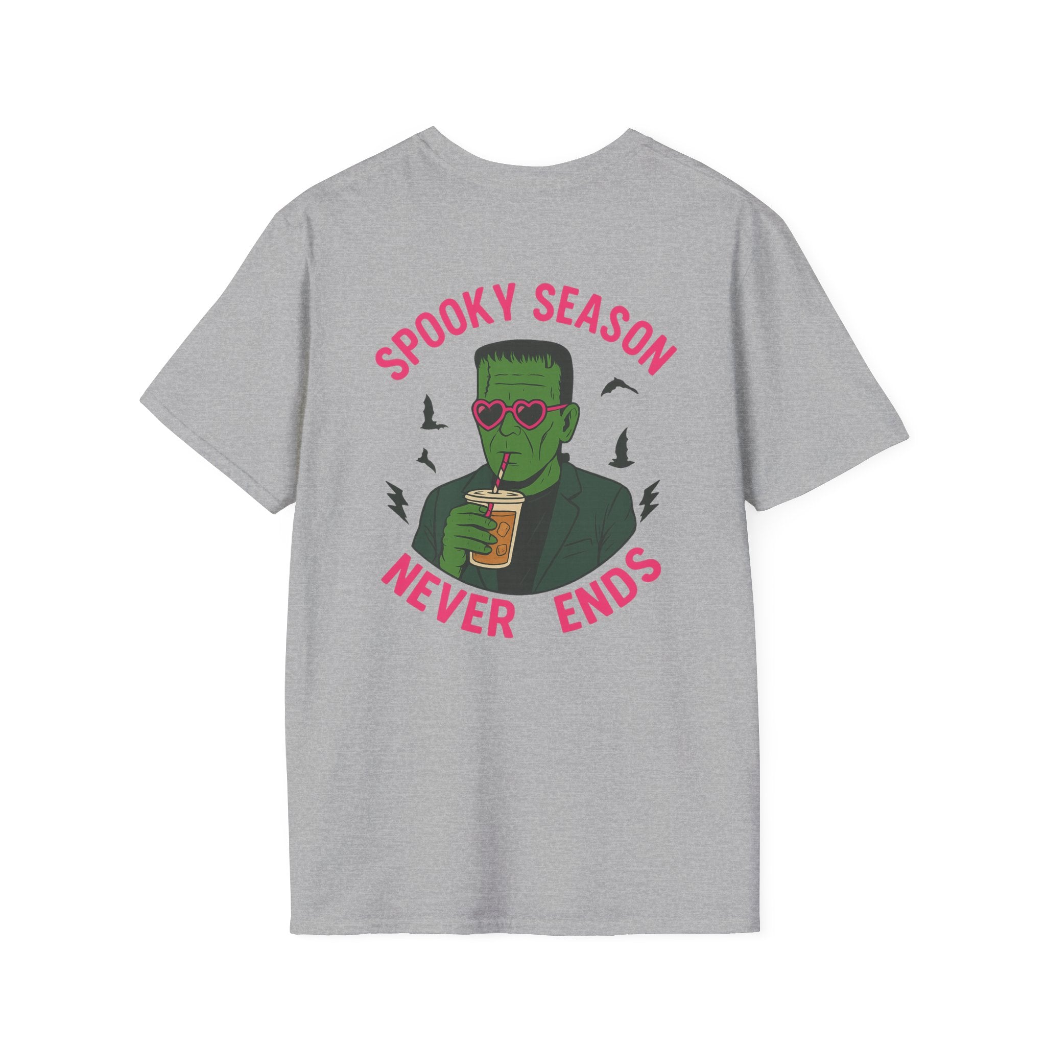 Spooky Season Never Ends T-Shirt — Retro Frankenstein Halloween Graphic Tee - Boo Crew Boutique