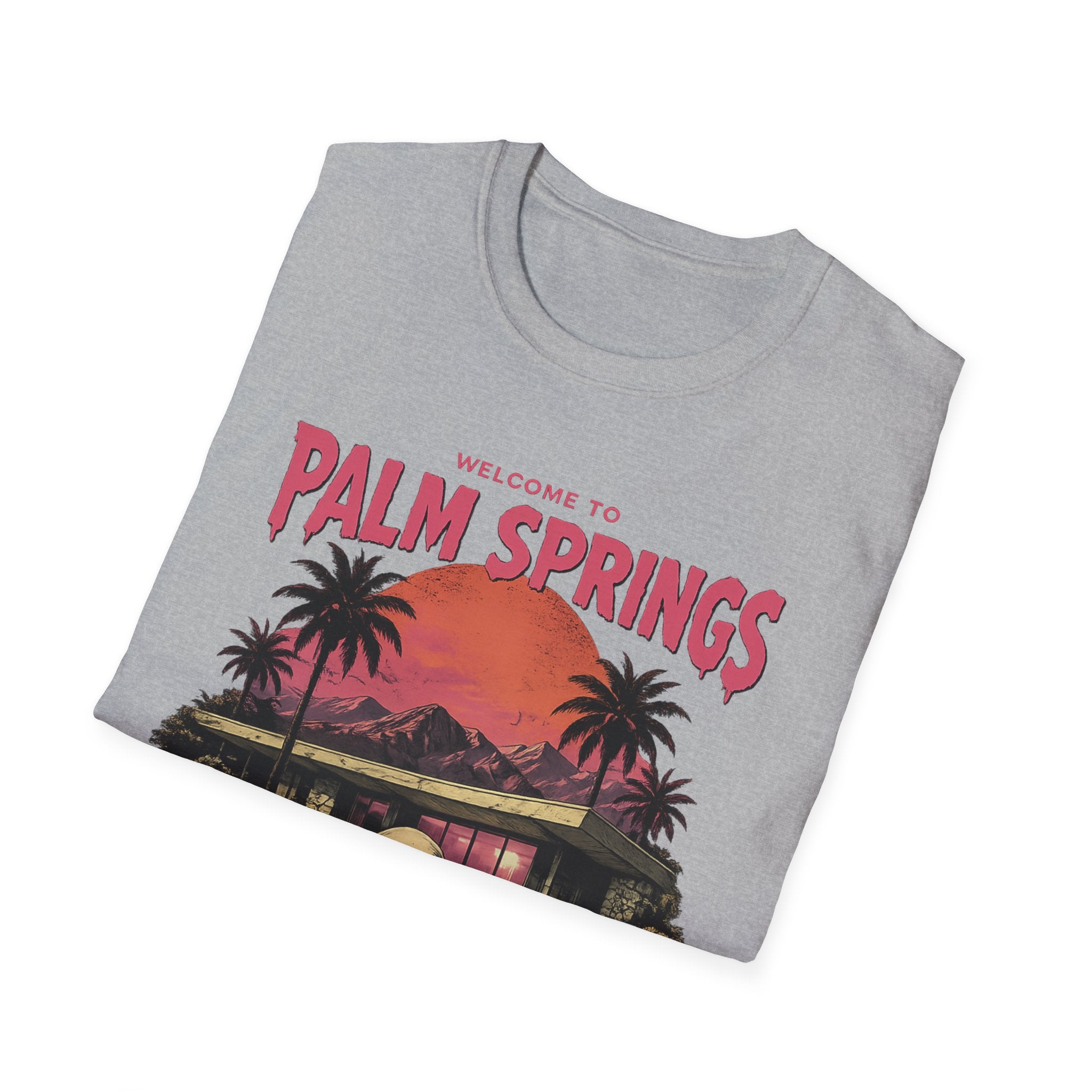 Welcome to Palm Springs T-Shirt — Retro Sunset Palm Trees & Skeleton Pool Design - Boo Crew Boutique