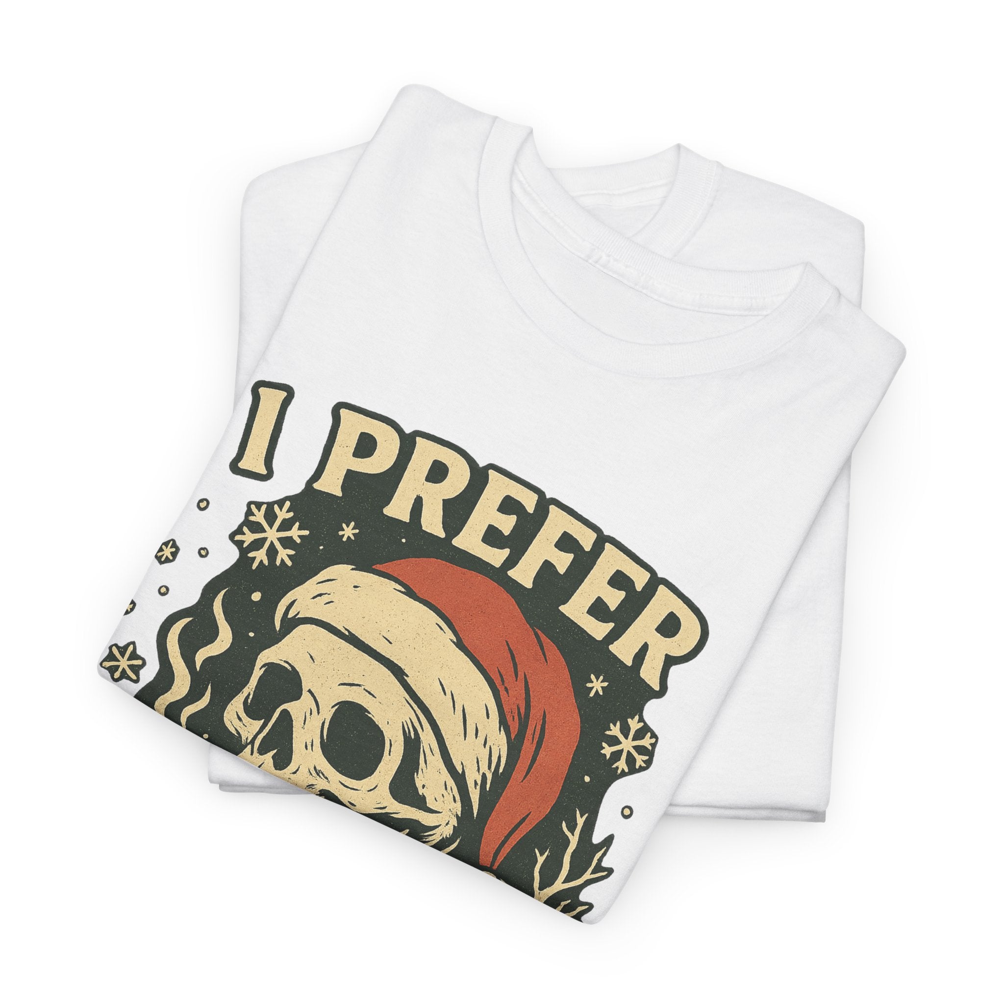 I Prefer Halloween Skull Santa Tee | Retro Halloween Skeleton Graphic, Christmas Skull Shirt - Boo Crew Boutique