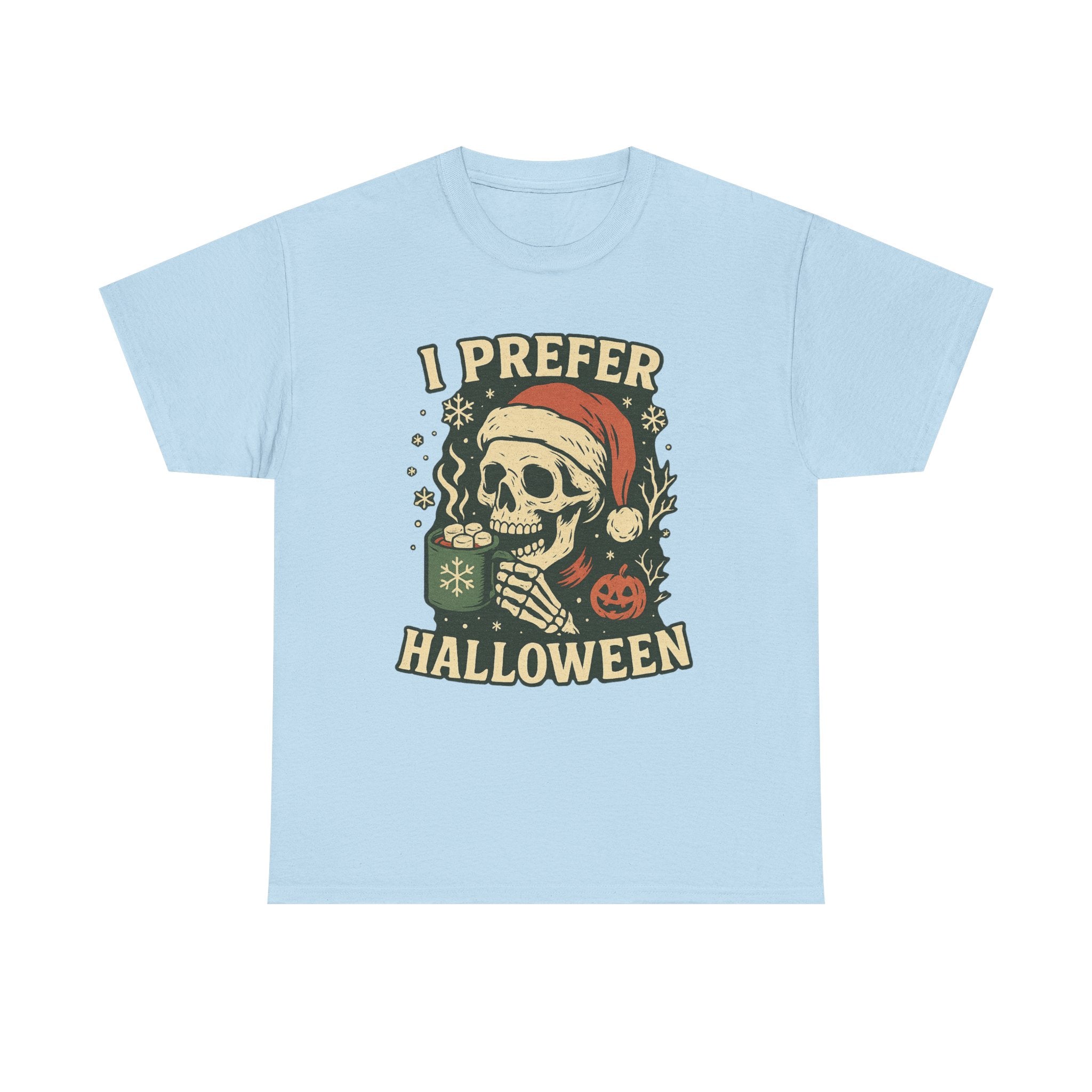 I Prefer Halloween Skull Santa Tee | Retro Halloween Skeleton Graphic, Christmas Skull Shirt - Boo Crew Boutique