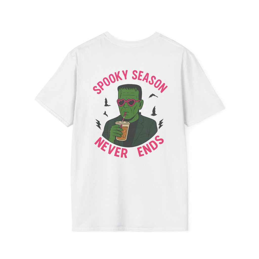 Spooky Season Never Ends T-Shirt — Retro Frankenstein Halloween Graphic Tee - Boo Crew Boutique
