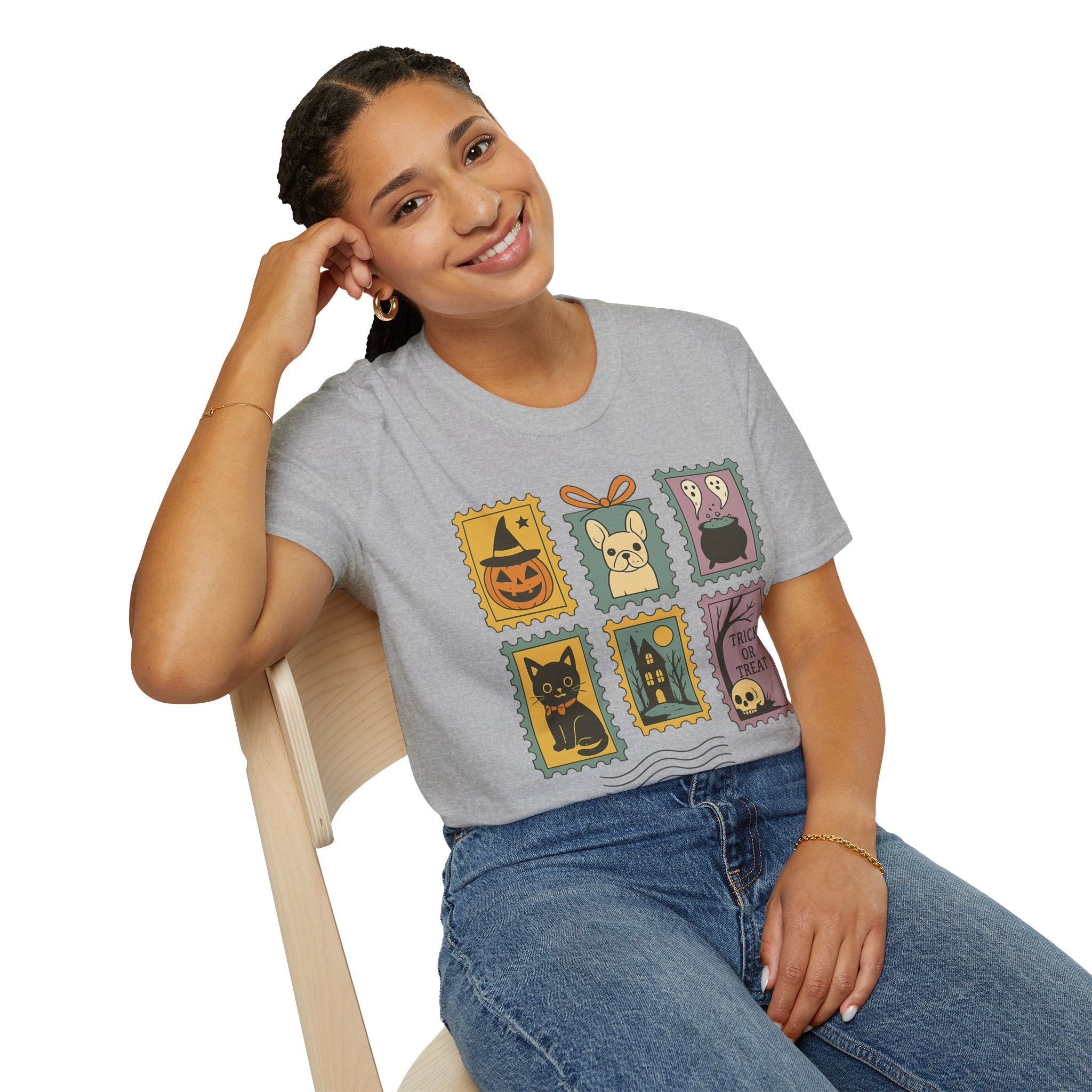 Halloween Stamps T-Shirt — Cute Halloween Postage Graphic Tee (Trick or Treat)