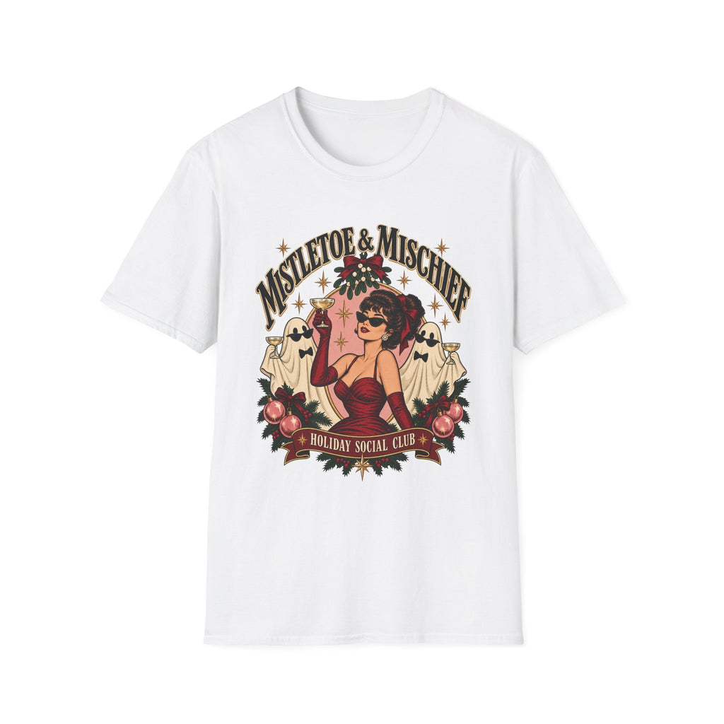Mistletoe & Mischief Holiday T-Shirt — Vintage Pinup Christmas Tee - Boo Crew Boutique