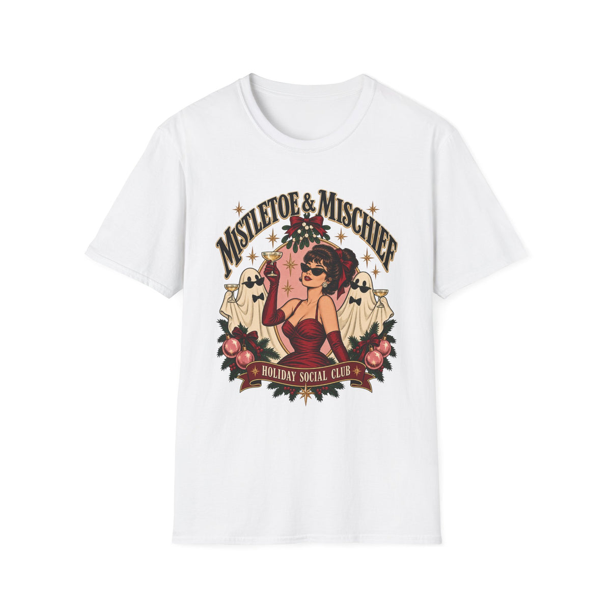 Mistletoe & Mischief Holiday T-Shirt — Vintage Pinup Christmas Tee - Boo Crew Boutique