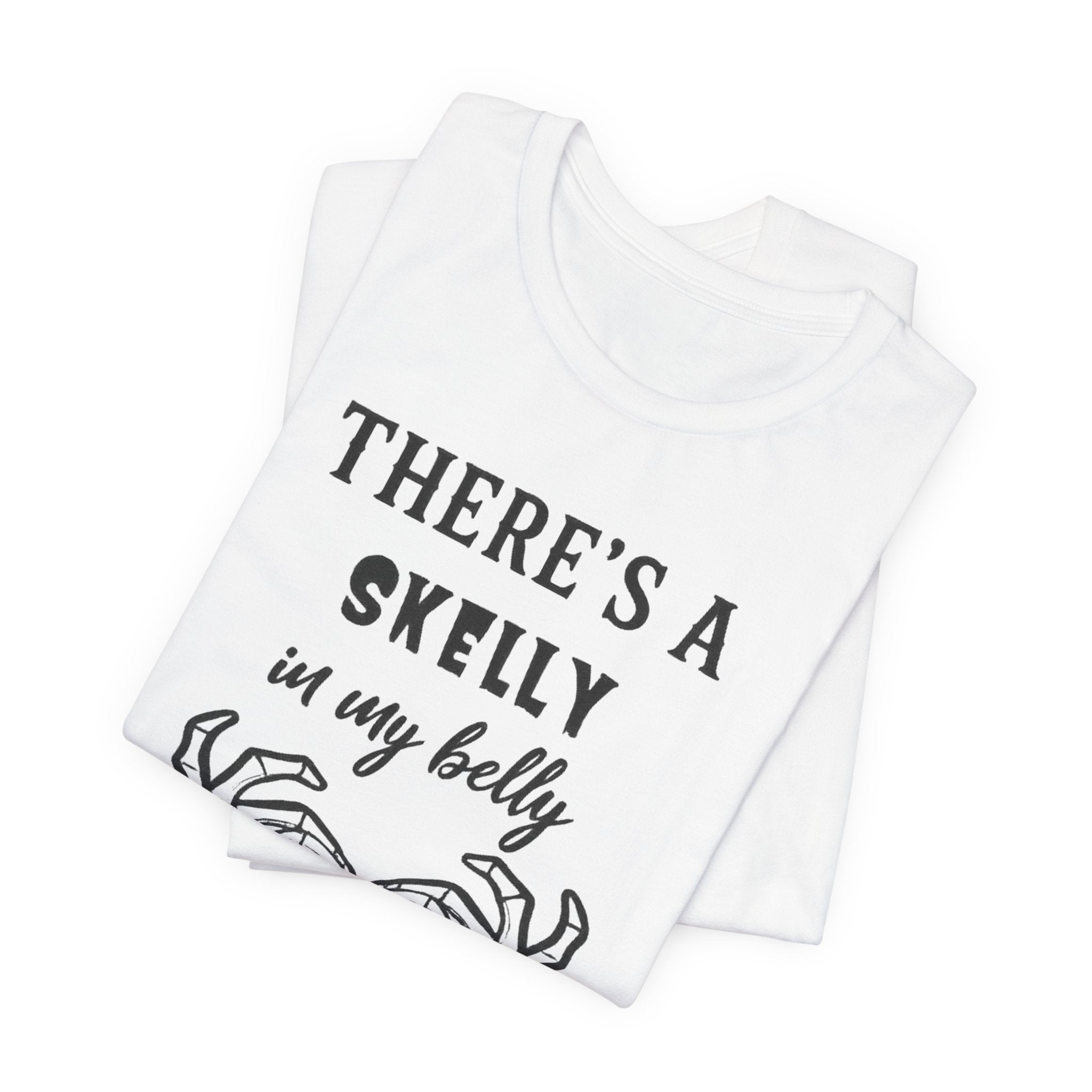 Theres a Skelly in My Belly Maternity Tee — Cute Skeleton Heart Pregnancy Shirt - Boo Crew Boutique