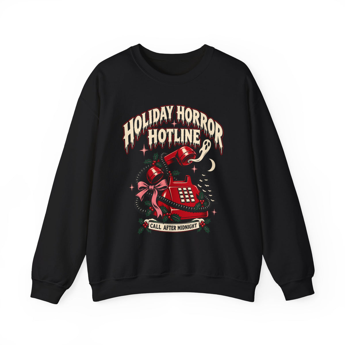 Holiday Horror Hotline Sweatshirt — Call After Midnight Retro Christmas Crewneck