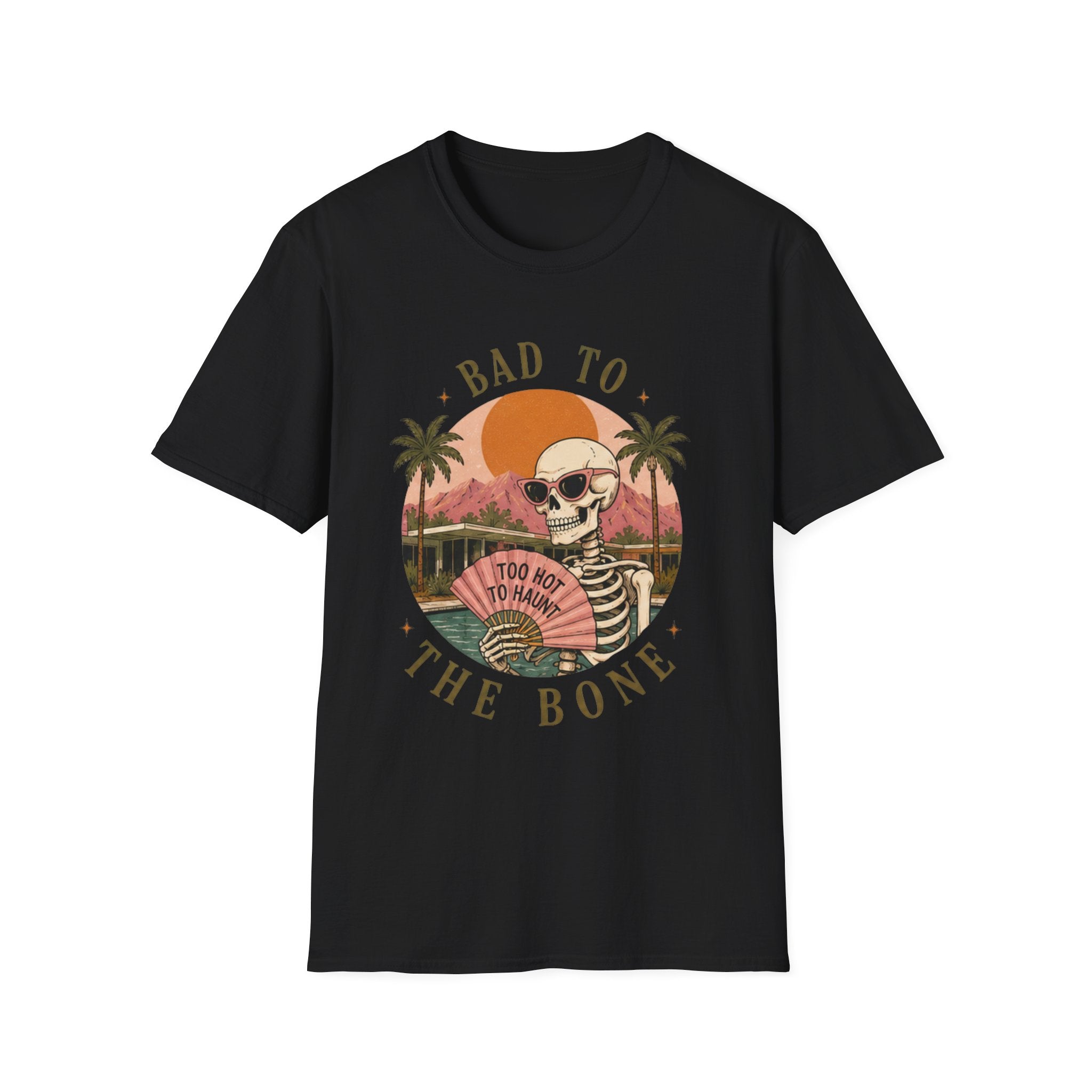 Skull Sunset T-Shirt — "Bad to the Bone" Retro Palm Beach Tee - Boo Crew Boutique