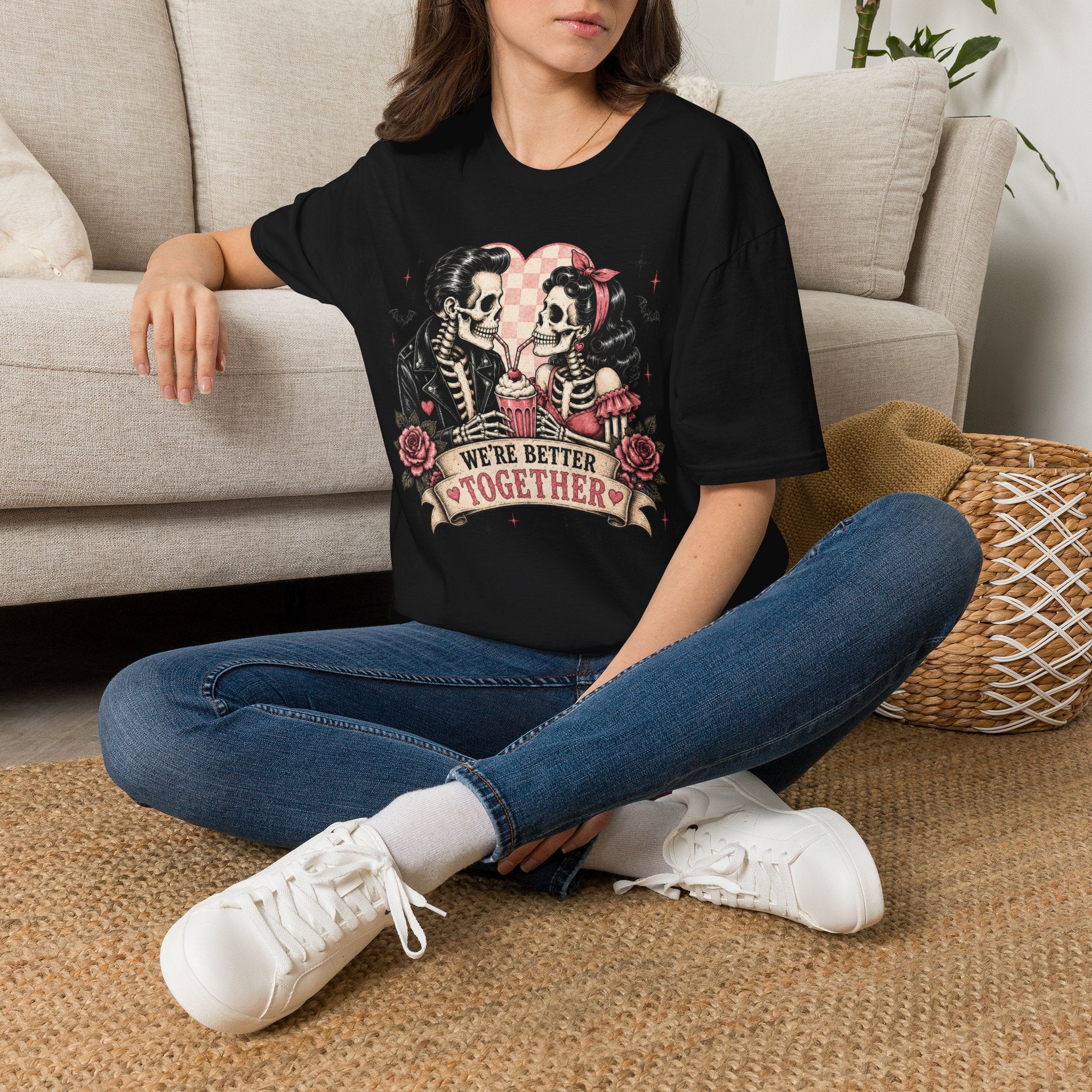 We're Better Together Skeleton Couple T-Shirt — Retro Romantic Gothic Tee - Boo Crew Boutique