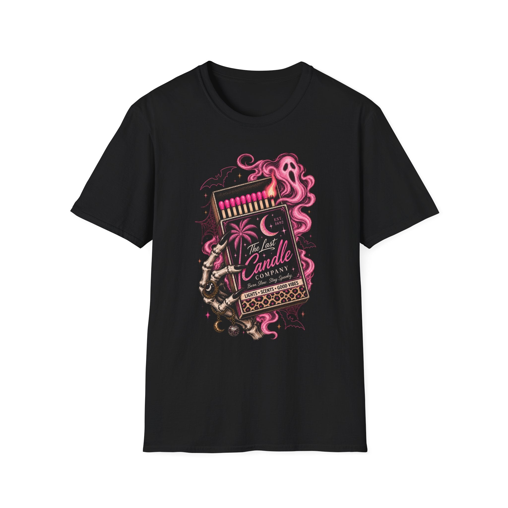 Matchbox Candle Graphic Tee — Pink Gothic Matchbox Design - Boo Crew Boutique