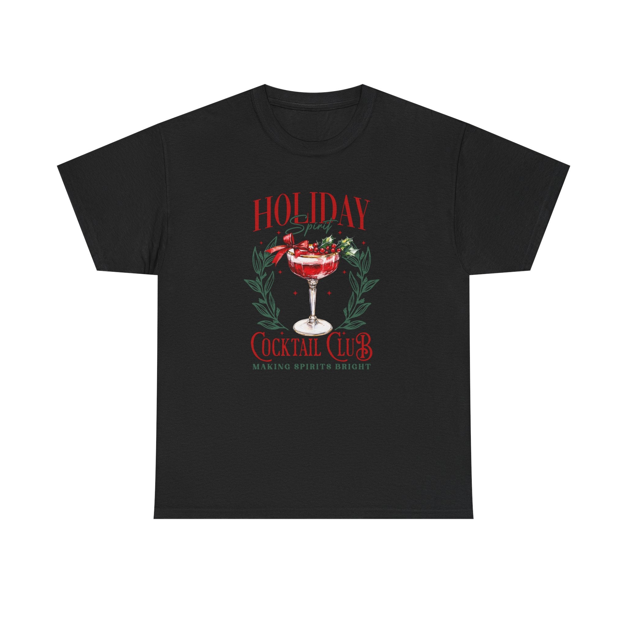 Holiday Cocktail Club T-Shirt | Christmas wreath margarita, festive cocktail tee