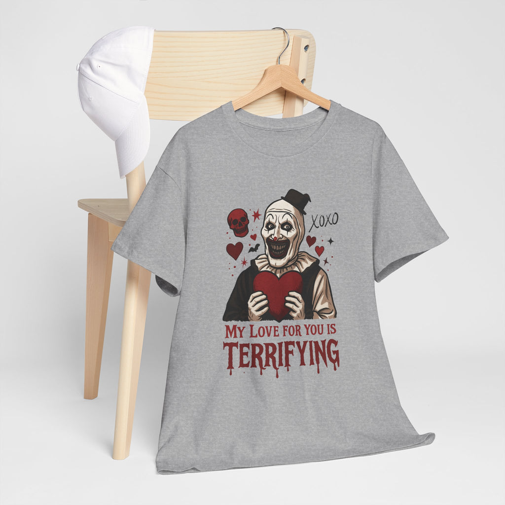 Valentine's Day Horror Tee, Unisex Heavy Cotton Tee, Terrifier Horror Shirt, Valentine's Gift, Unique Graphic Tee, Gift for Horror Fan - Boo Crew Boutique