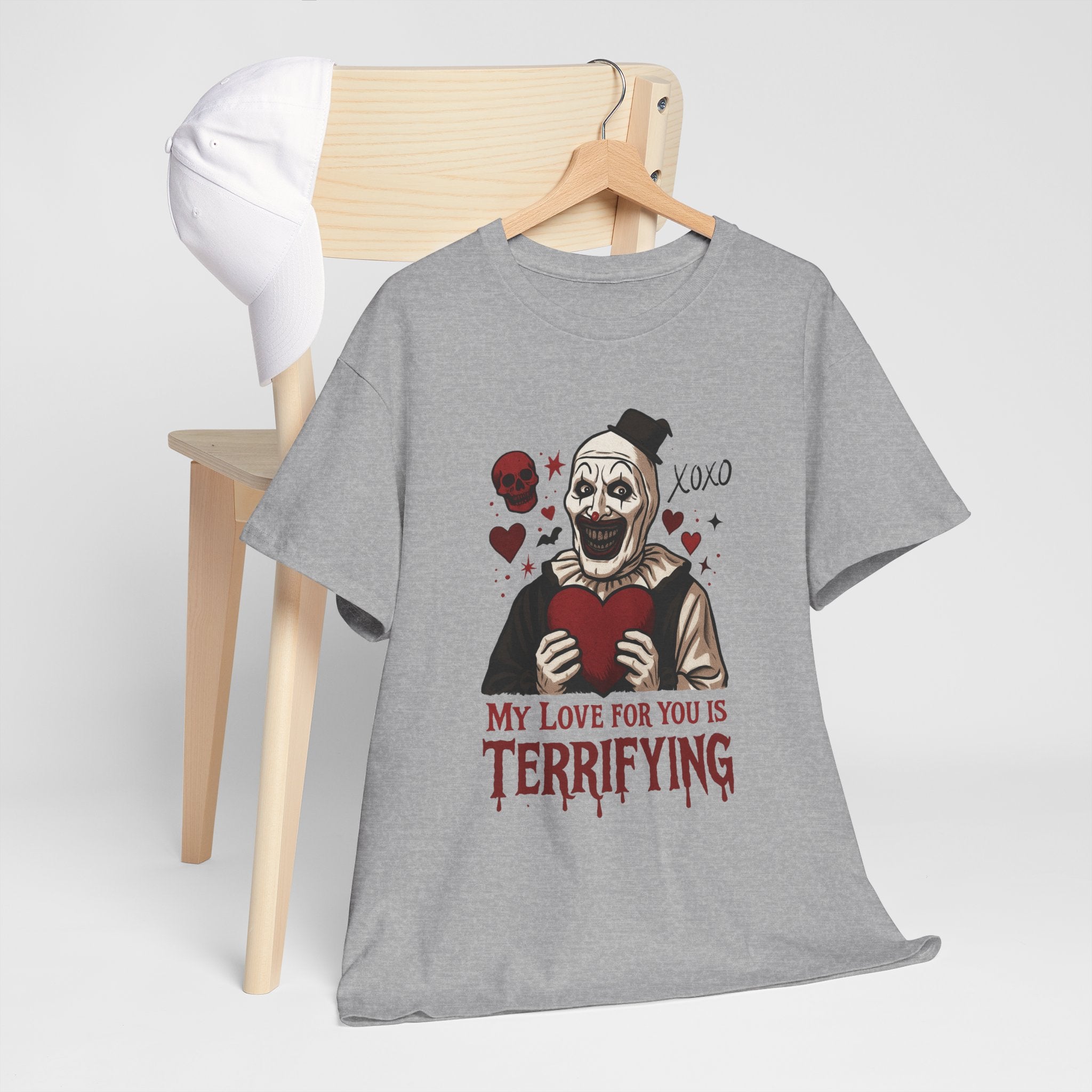 Valentine's Day Horror Tee, Unisex Heavy Cotton Tee, Terrifier Horror Shirt, Valentine's Gift, Unique Graphic Tee, Gift for Horror Fan - Boo Crew Boutique