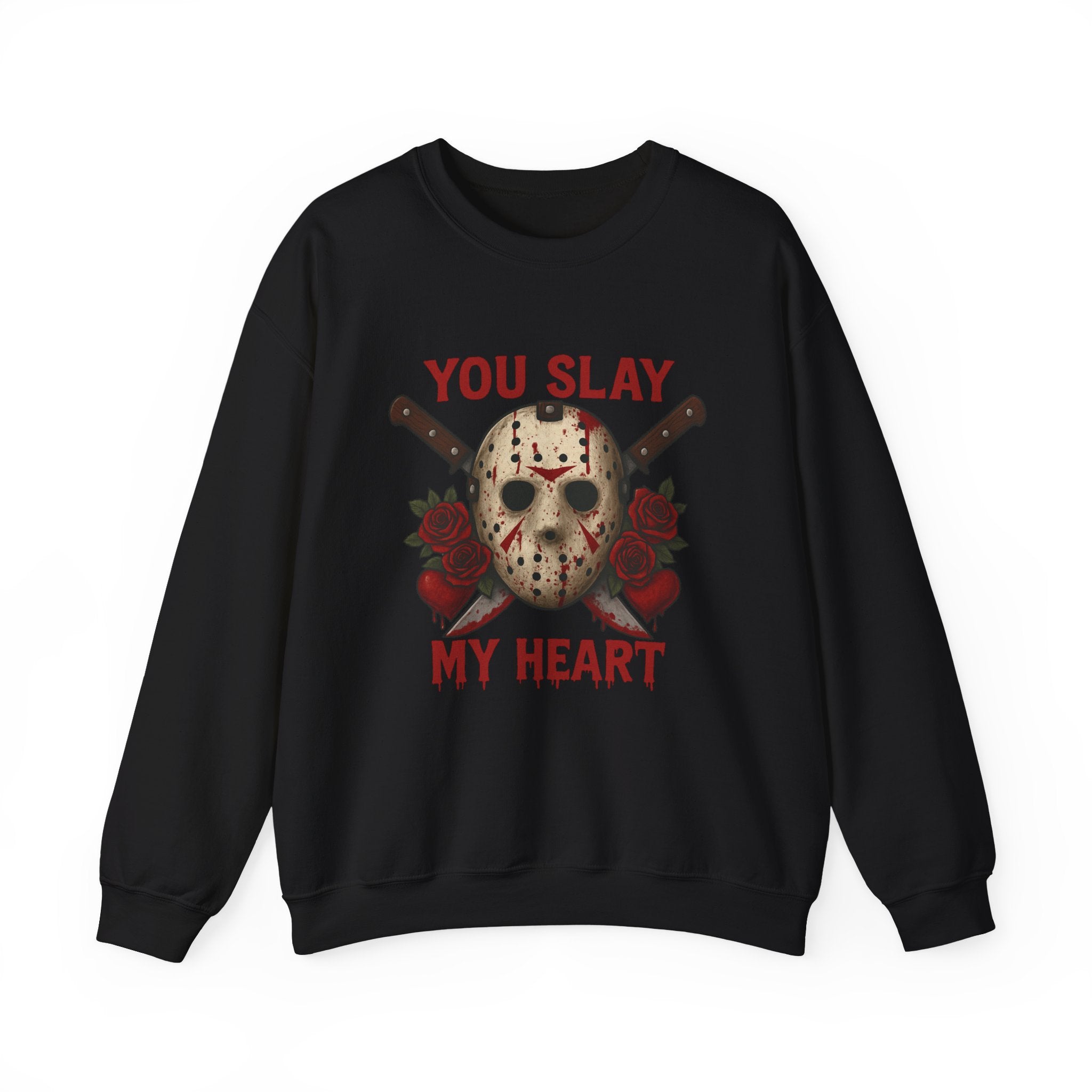 You Slay My Heart Jason Voorhees Valentine's Sweatshirt | Horror Rose Graphic, Valentine's Horror Sweatshirt, Gift for Horror Fan - Boo Crew Boutique