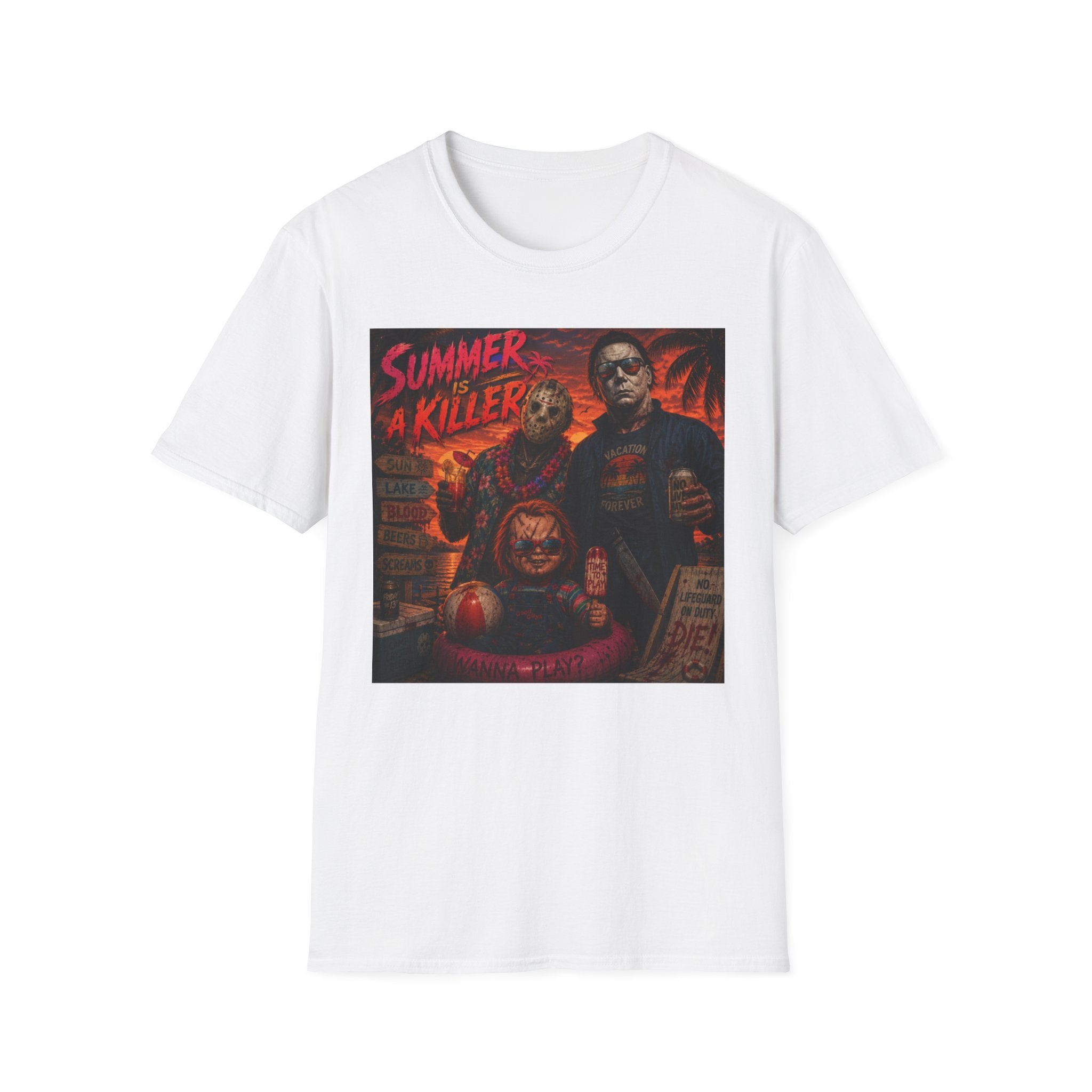 Horror Movie Poster T-Shirt — "Summer A Killer" Vintage Slasher Graphic Tee - Boo Crew Boutique