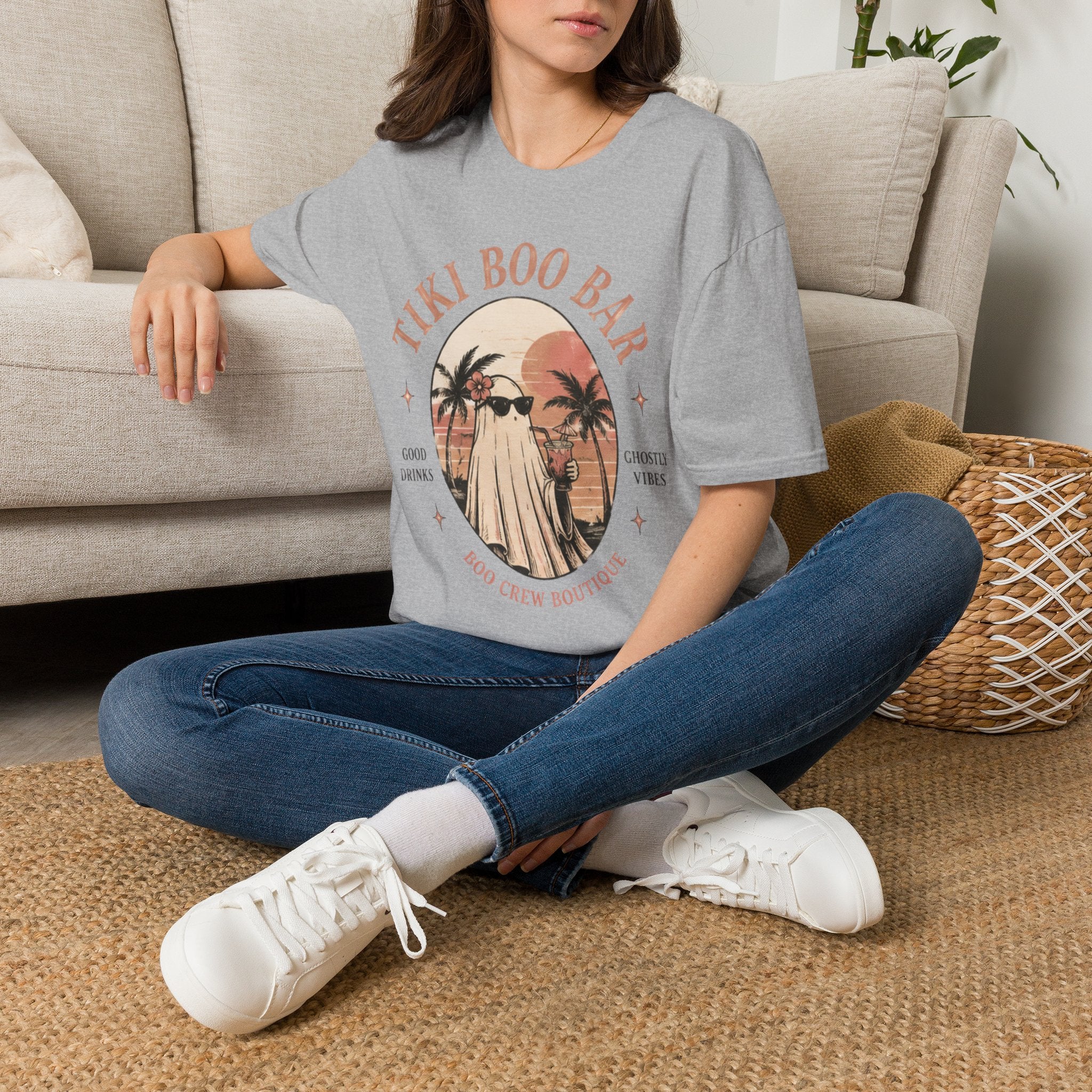 Tiki Boo Bar Vintage Beach Ghost Graphic Tee - Boo Crew Boutique