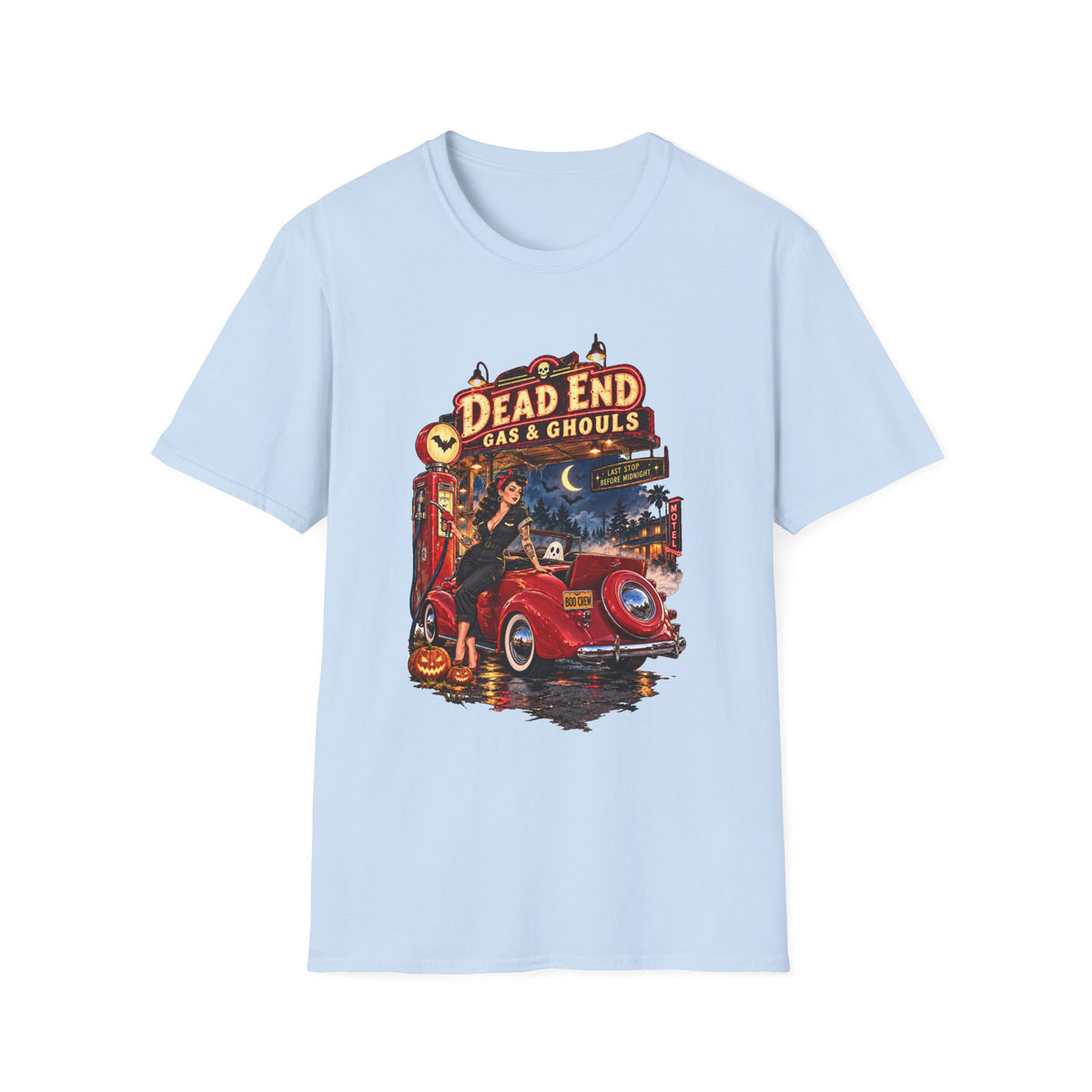 Dead End Gas & Ghouls Vintage Car Halloween T-Shirt - Boo Crew Boutique