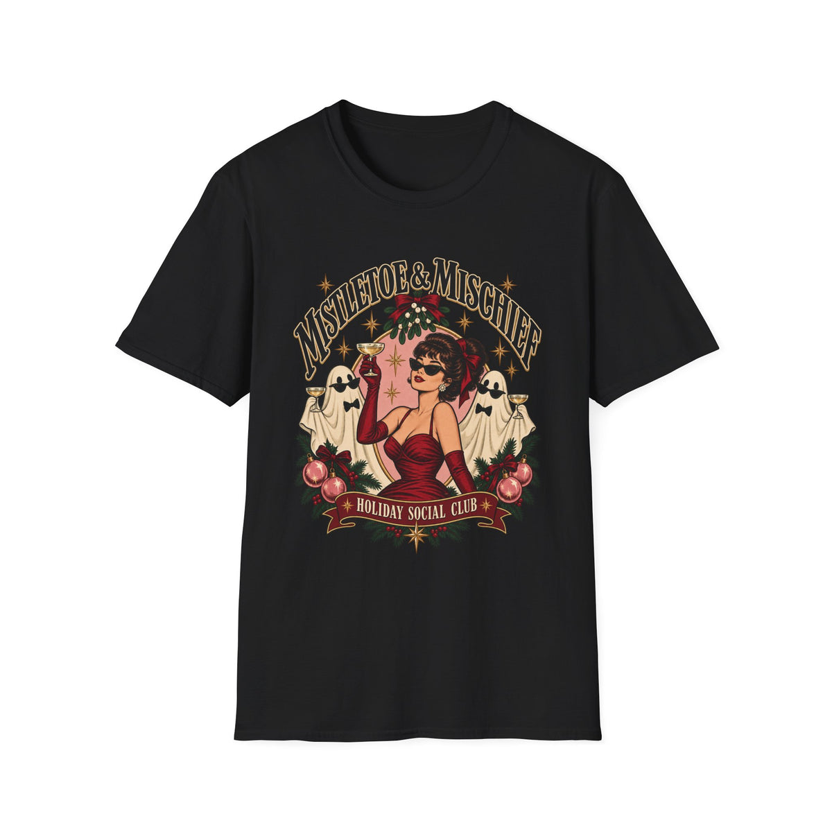 Mistletoe & Mischief Holiday T-Shirt — Vintage Pinup Christmas Tee - Boo Crew Boutique