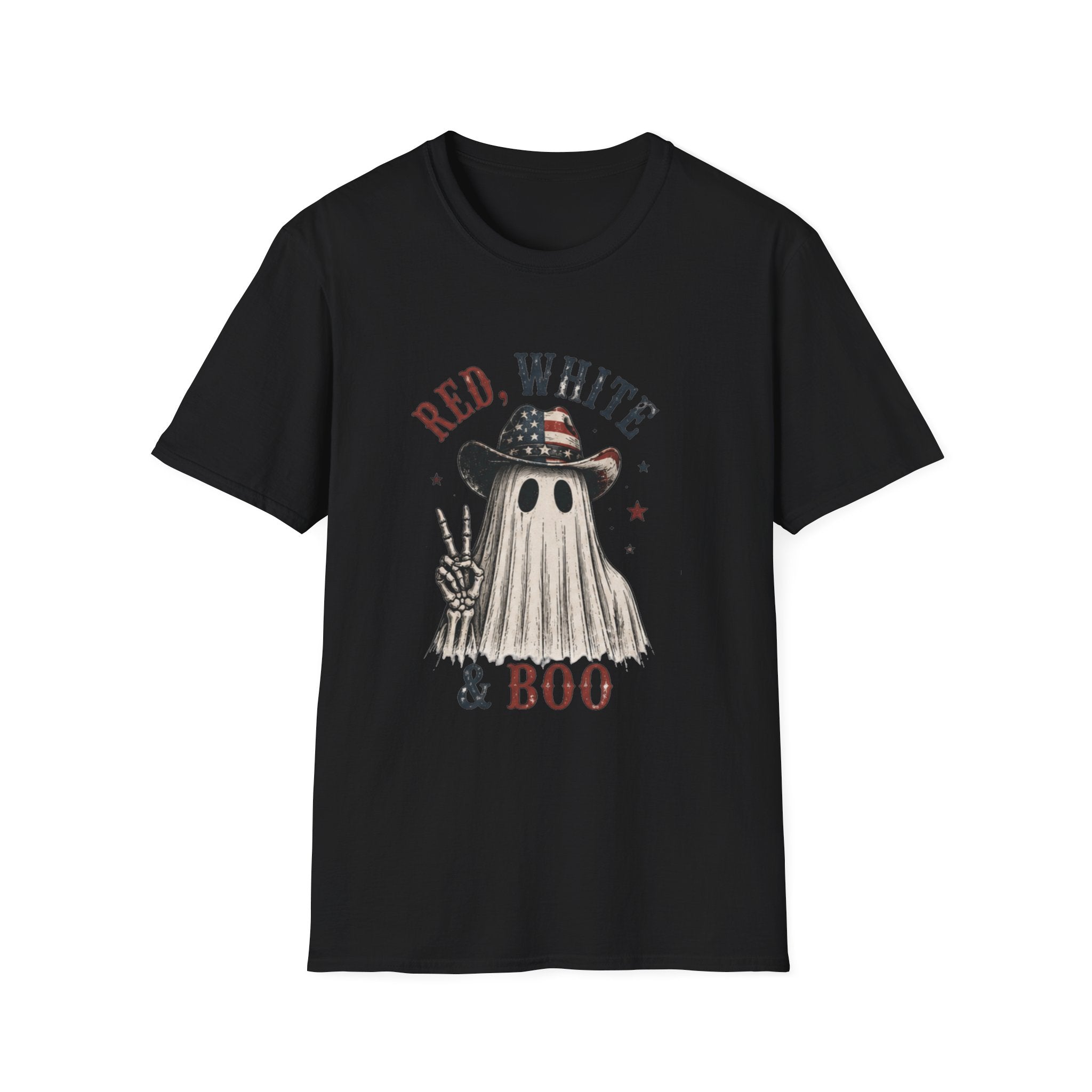Red, White & Boo Ghost T‑Shirt — Patriotic Halloween Tee - Boo Crew Boutique