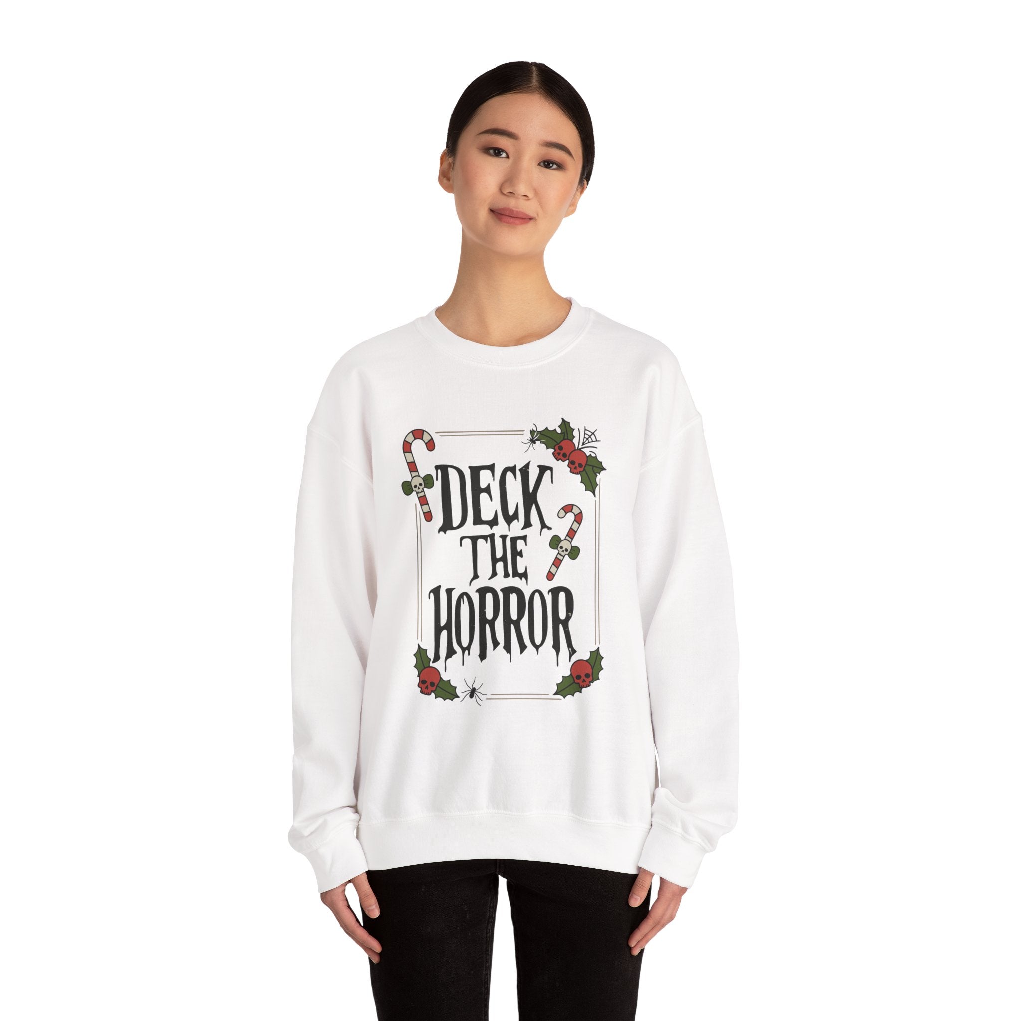Xmas Horror Crewneck Sweatshirt | Deck the Horror | Holiday Apparel, Christmas Gift, Unisex Sweatshirt, Cozy Winter Wear, Halloween Vibes