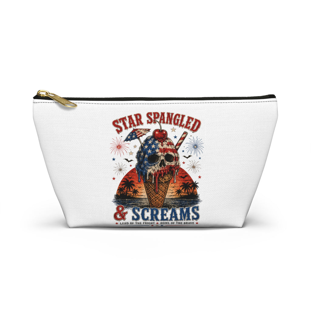 Accessory Pouch — "Star Spangled & Screams" Patriotic Skull Ice Cream Makeup Bag - Boo Crew Boutique