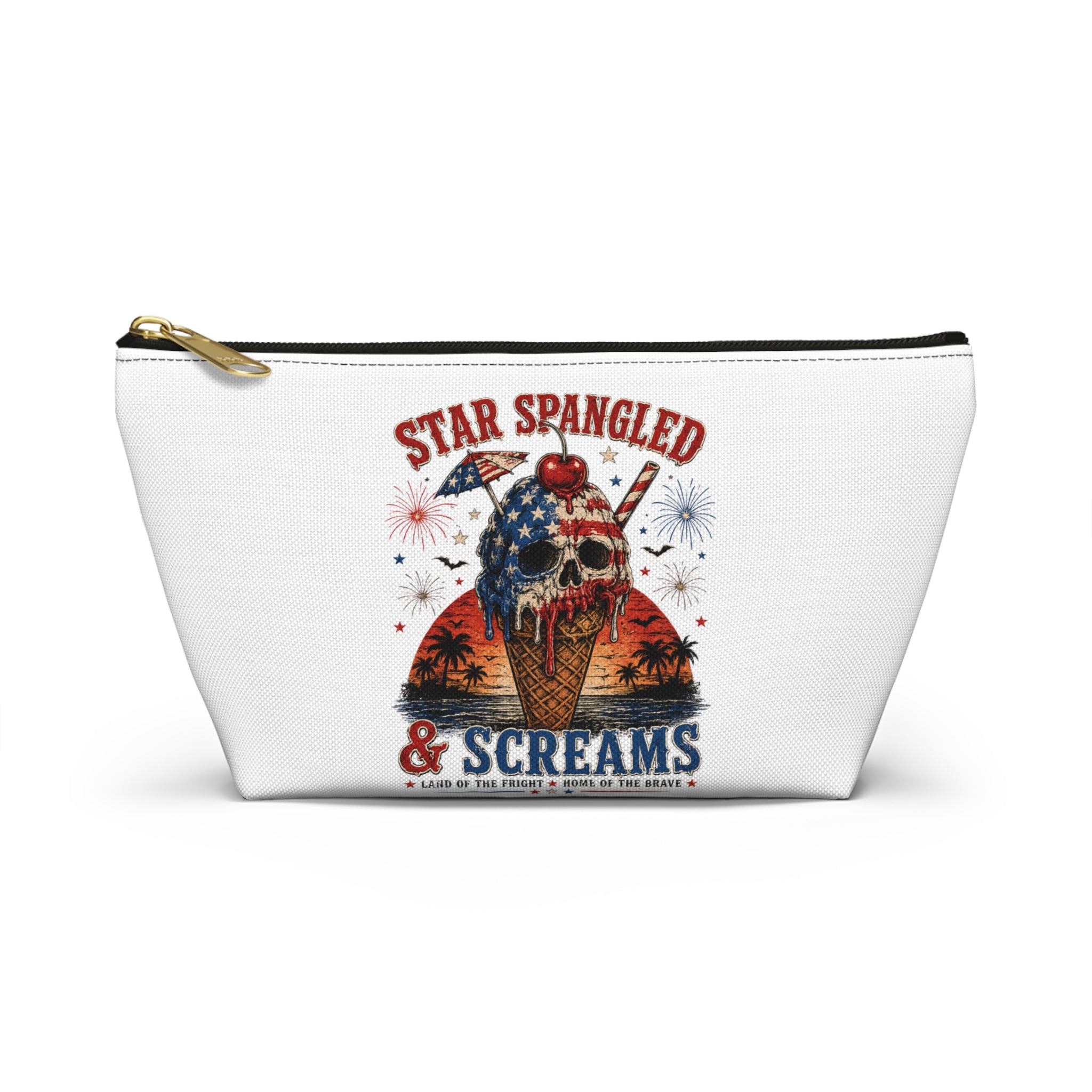 Accessory Pouch — "Star Spangled & Screams" Patriotic Skull Ice Cream Makeup Bag - Boo Crew Boutique