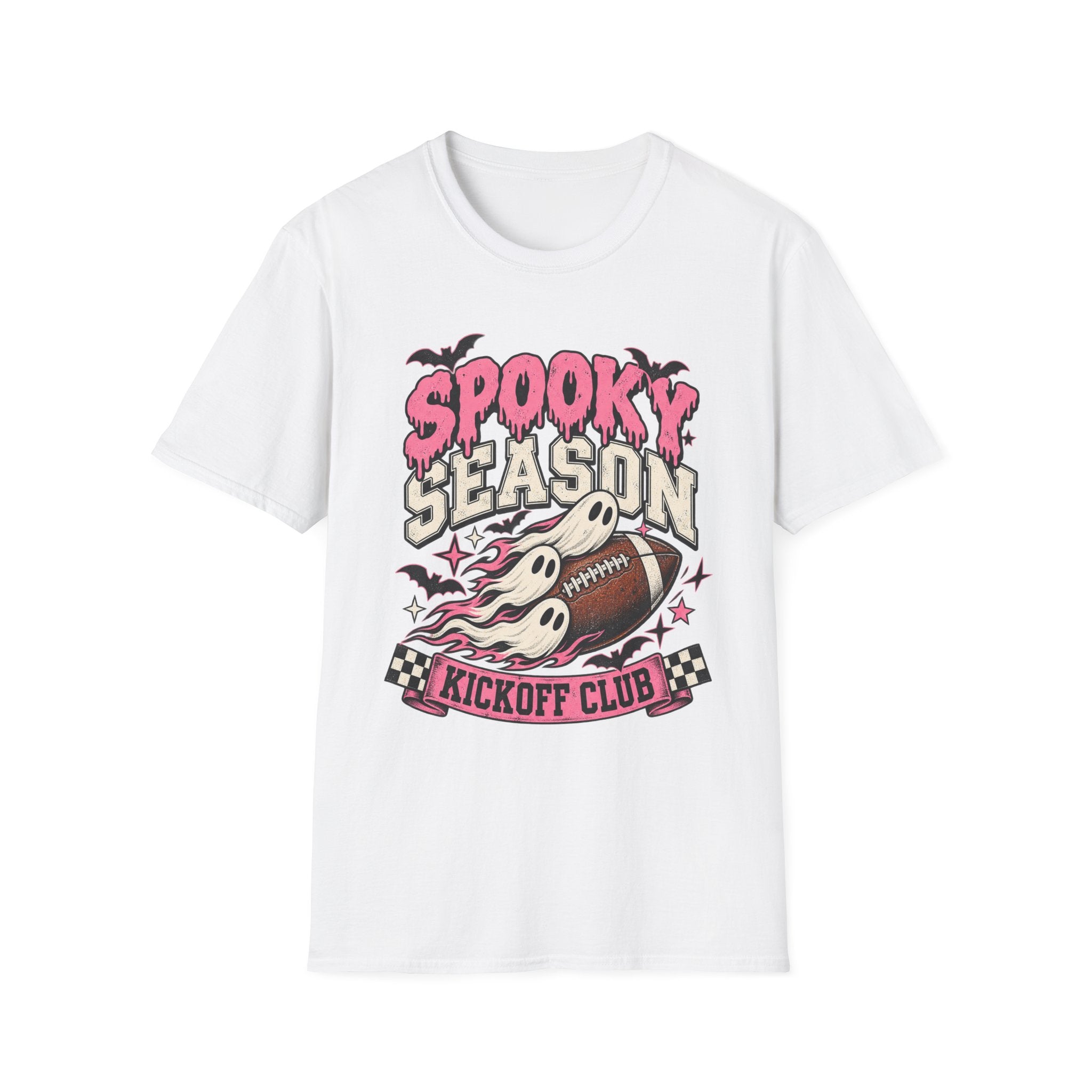 Spooky Season Football Tee — Ghosts & Bats