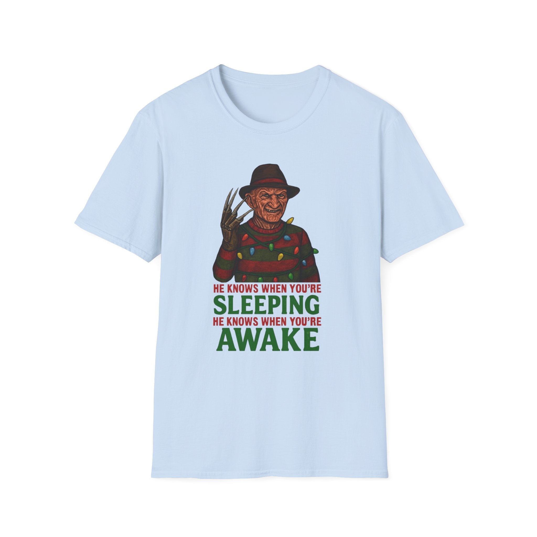 Christmas Horror T-Shirt, Freddy Krueger Tee, Unisex Graphic Shirt, Softstyle Clothing, Scary Movie Apparel, Funny Halloween Gift