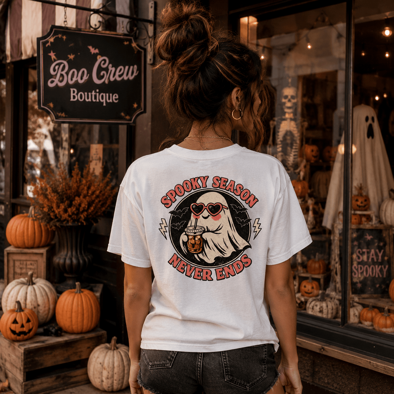 Spooky Season Never Ends T-Shirt — Retro Frankenstein Halloween Graphic Tee - Boo Crew Boutique