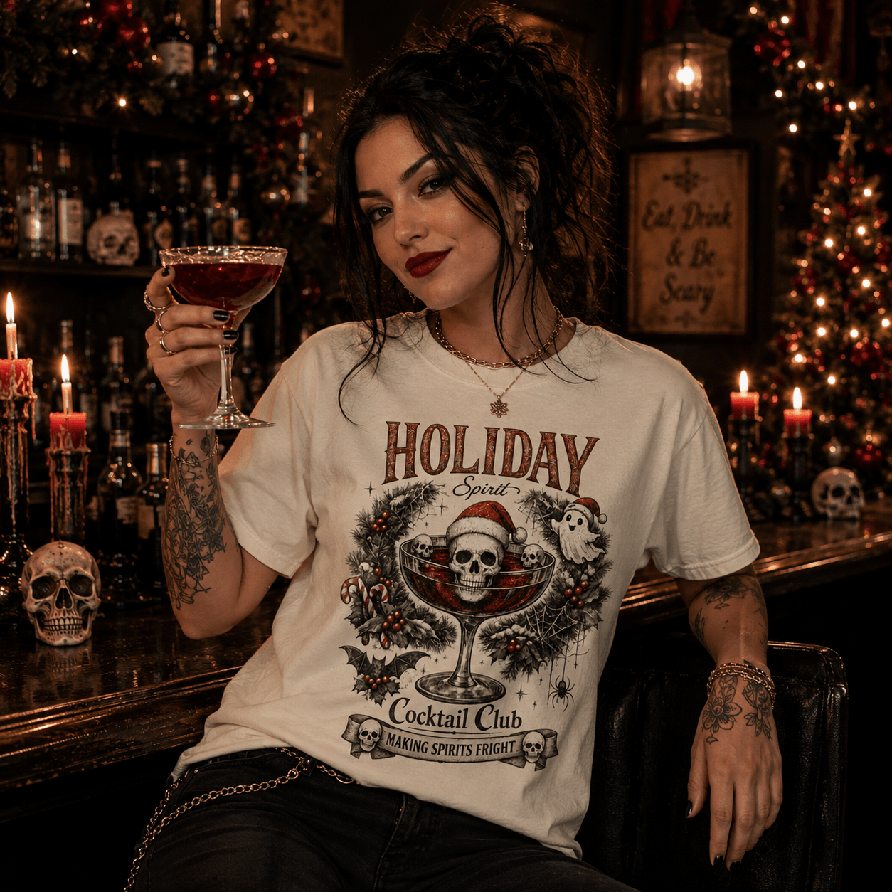 Holiday Cocktail Club T-Shirt — Festive Christmas Cocktail Graphic Tee - Boo Crew Boutique