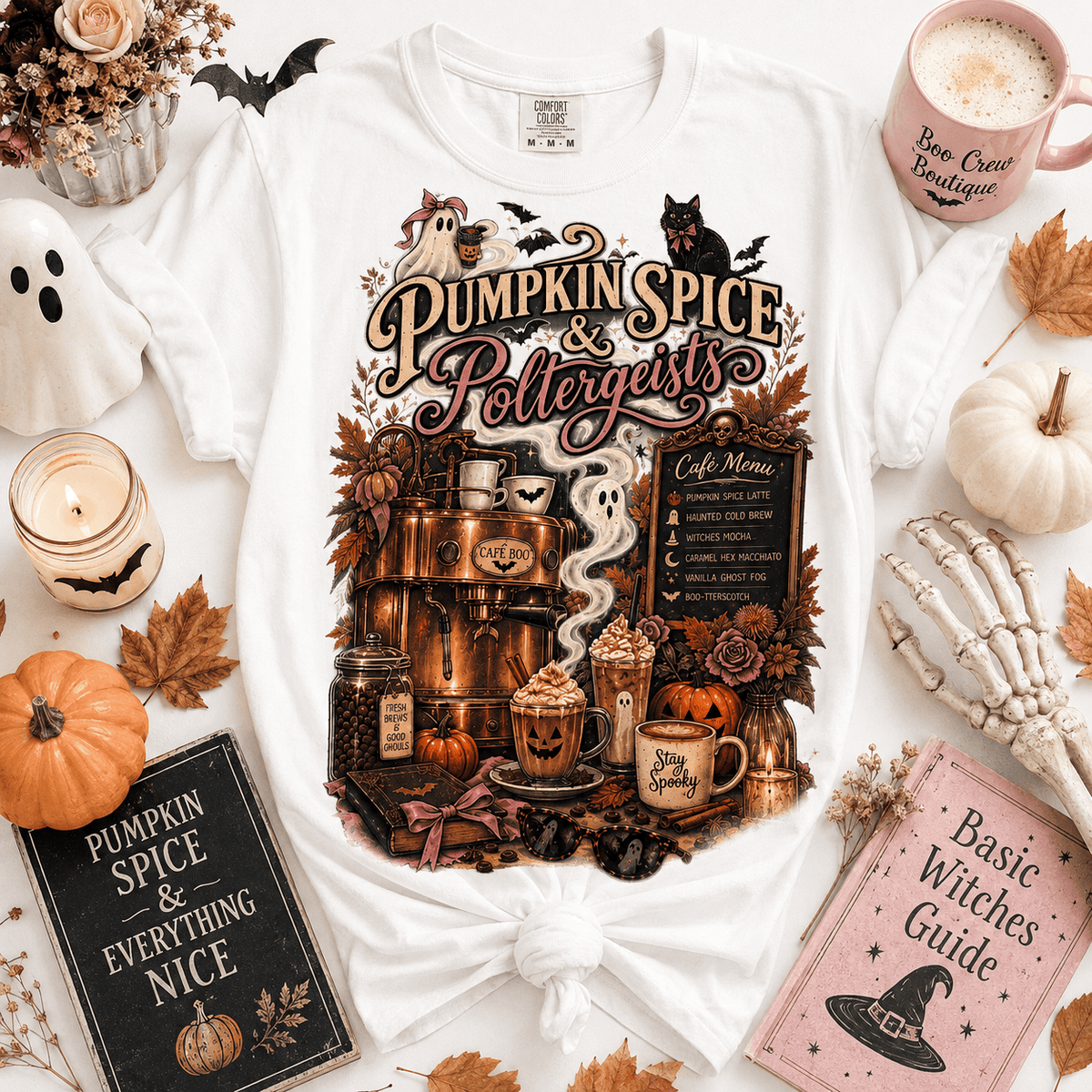 Pumpkin Spice & Poltergeists Shirt | Spooky Coffee Halloween Tee - Boo Crew Boutique