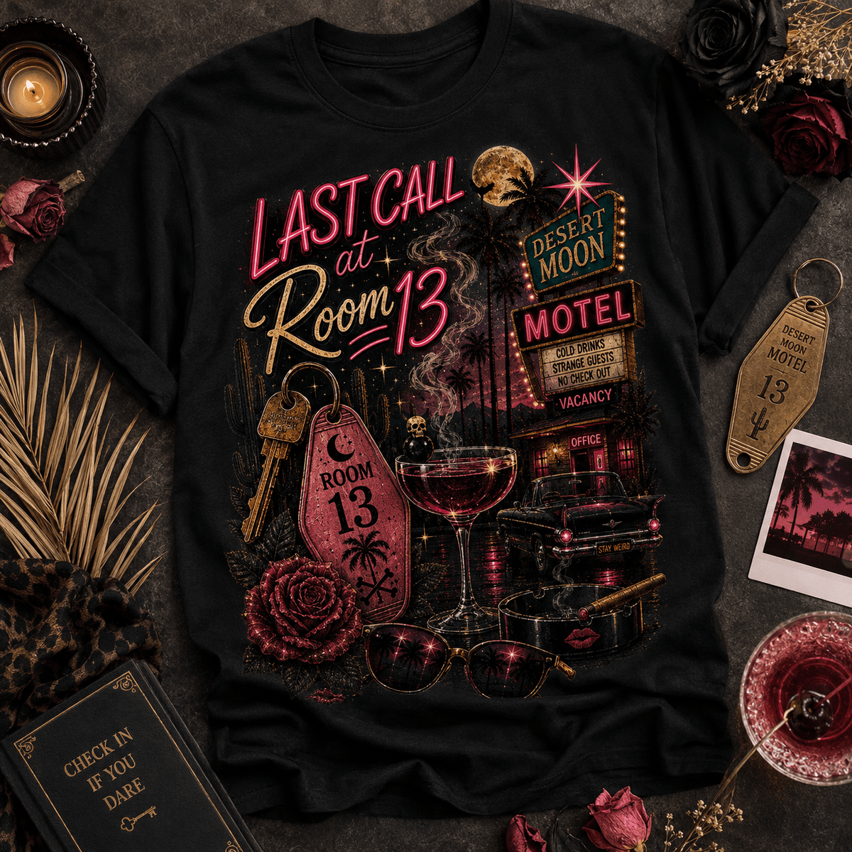 Last Call at Room 13 Tee | Vintage Desert Motel Graphic Shirt - Boo Crew Boutique