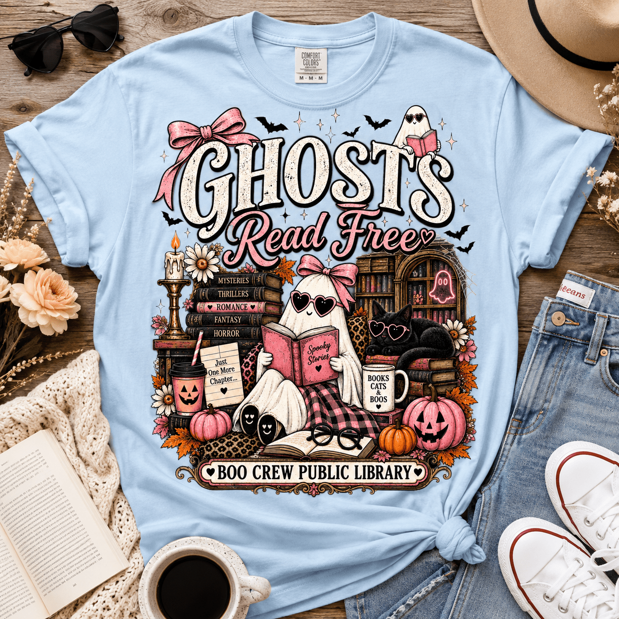 Ghosts Read Free T-Shirt — Cute Halloween Bookish Tee - Boo Crew Boutique