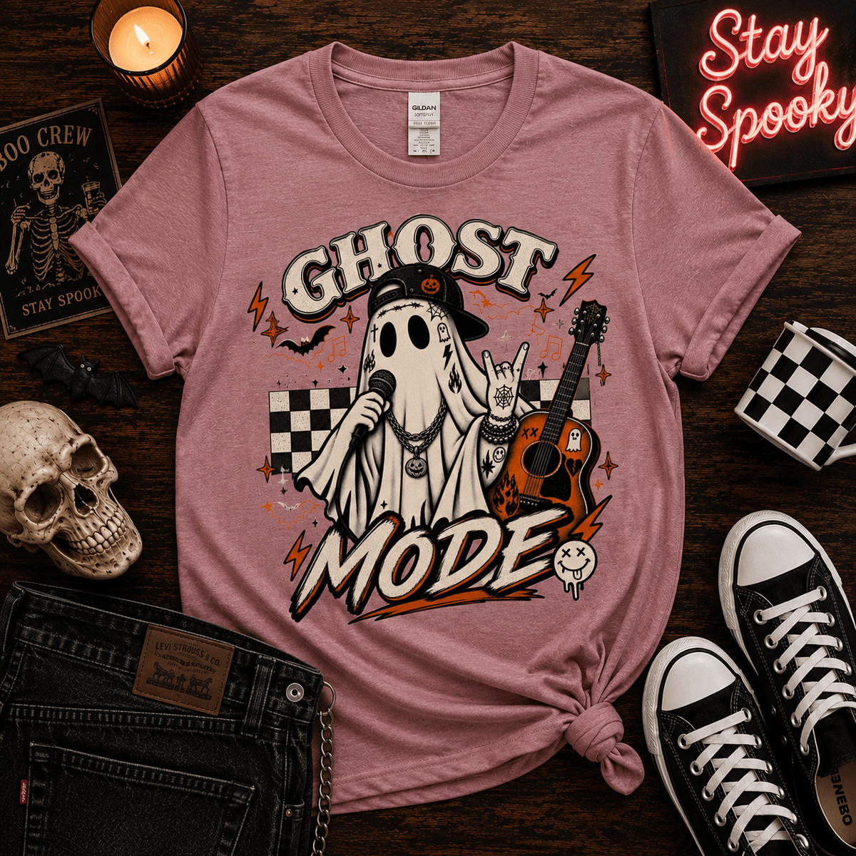 Ghost Mode T-Shirt — Retro Halloween Graphic Tee - Boo Crew Boutique