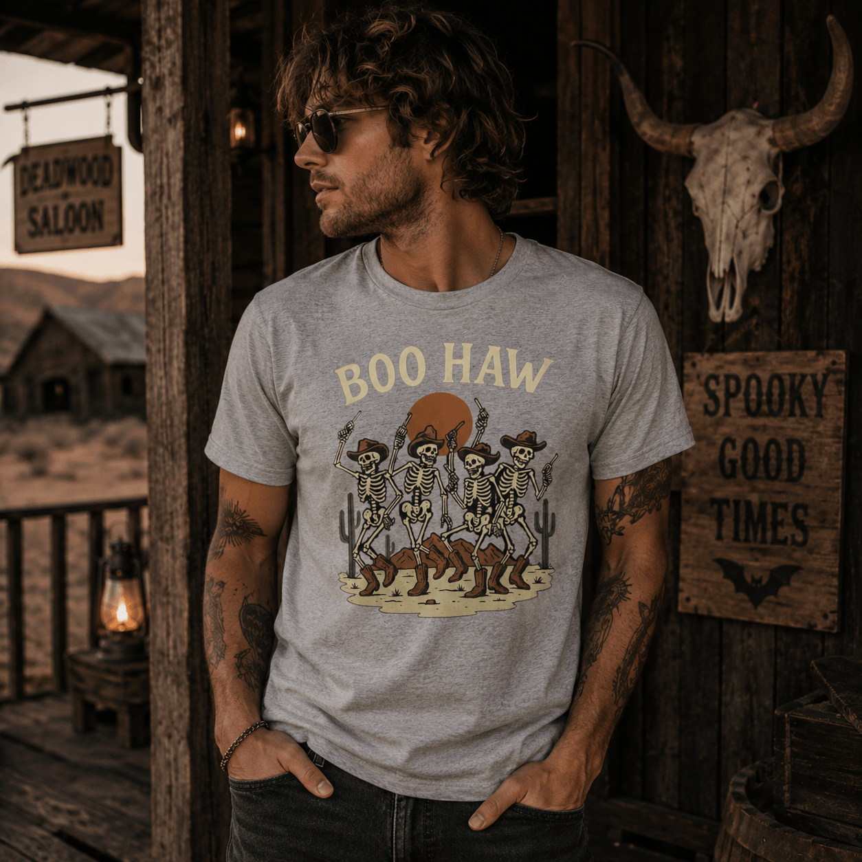 Boo Haw Skeleton Cowboys T-Shirt — Halloween Western Skeleton Dance Tee - Boo Crew Boutique