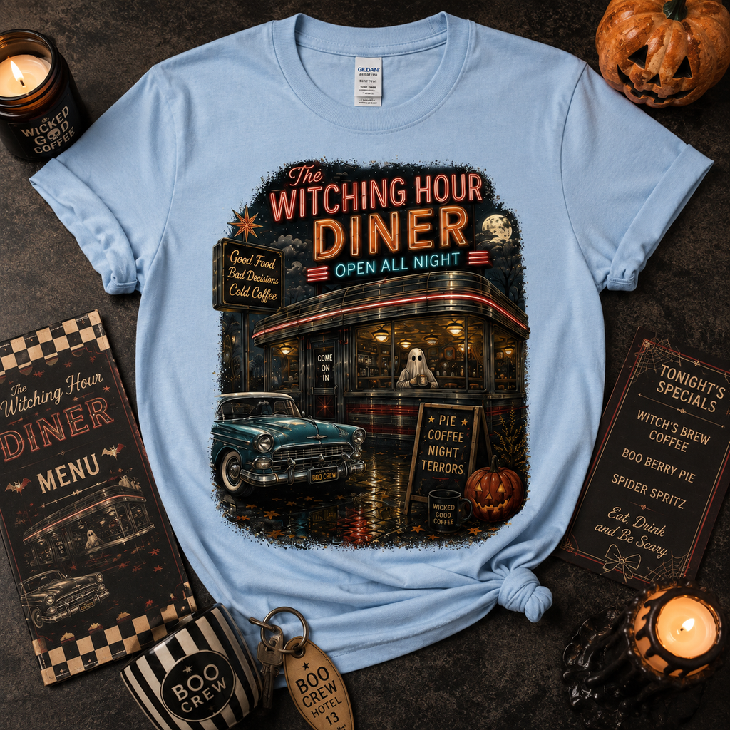 Witching Hour Diner T-Shirt — Vintage Neon Horror Retro Tee