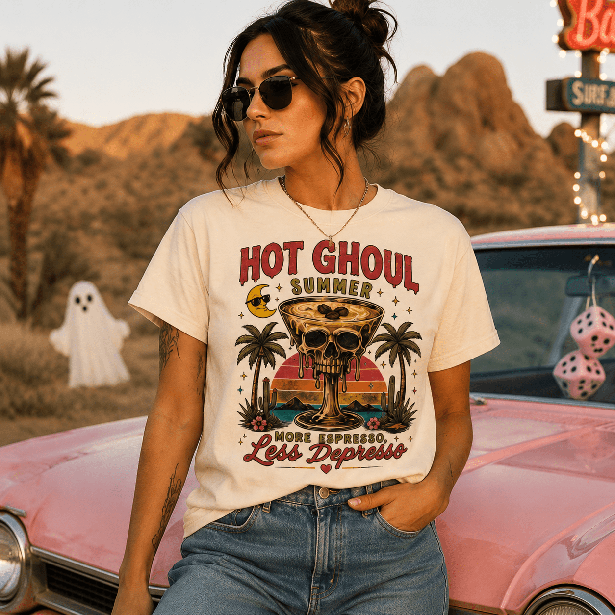 More Espresso Less Depresso Skull & Palm Tee - Boo Crew Boutique