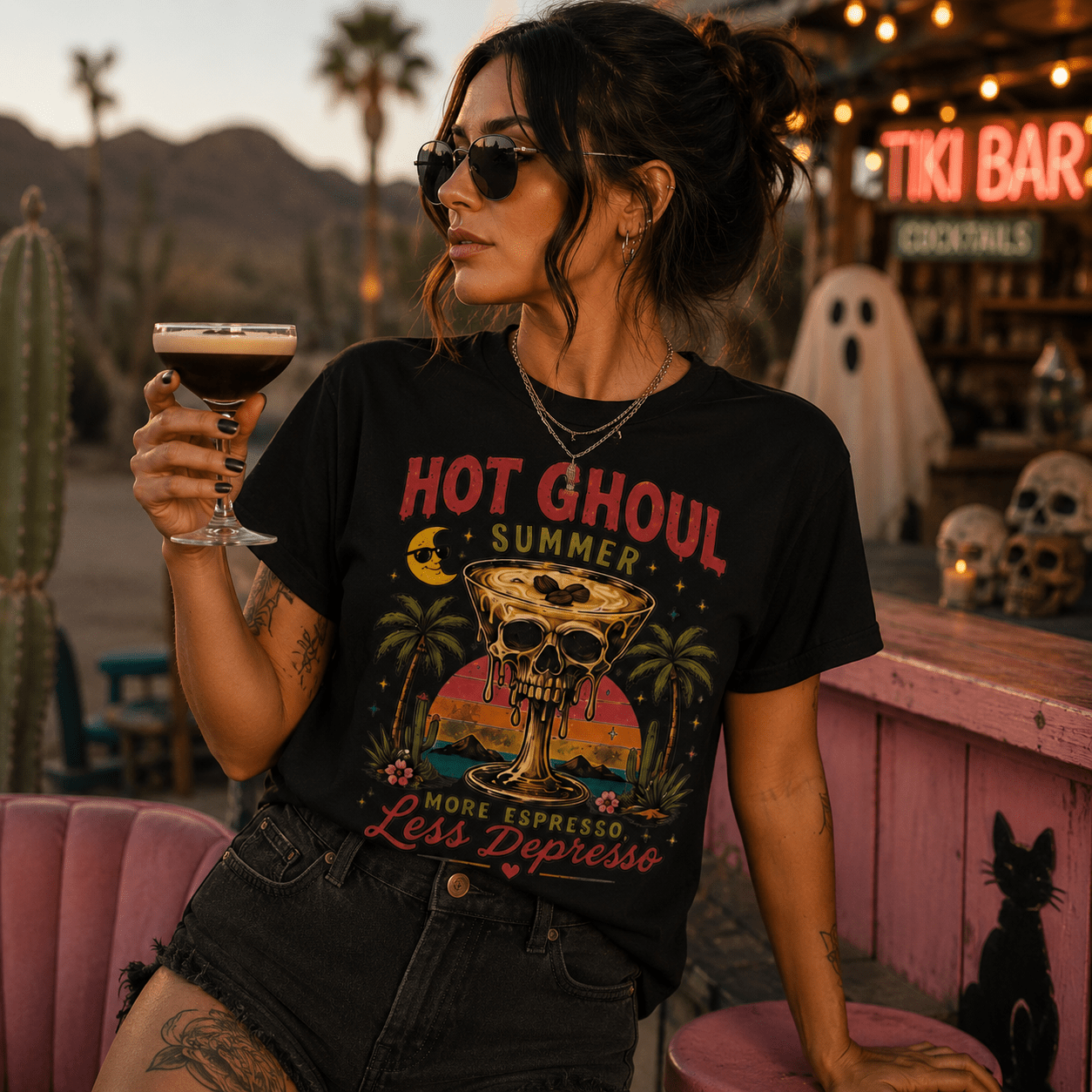 More Espresso Less Depresso Skull & Palm Tee - Boo Crew Boutique