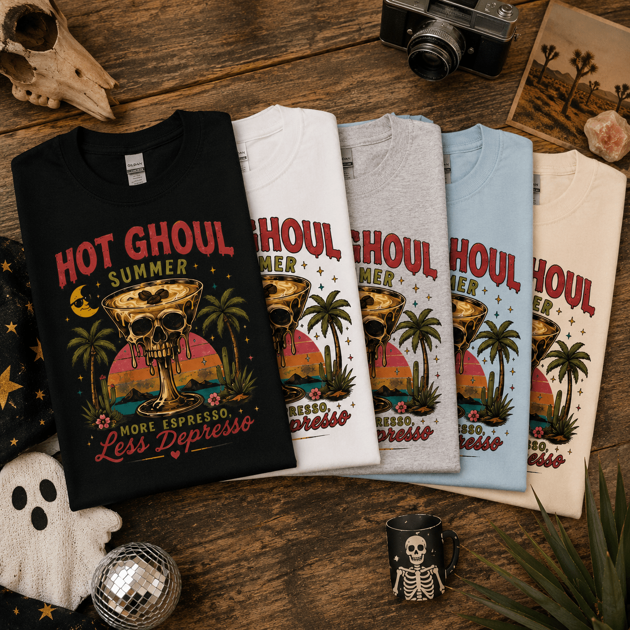 More Espresso Less Depresso Skull & Palm Tee - Boo Crew Boutique