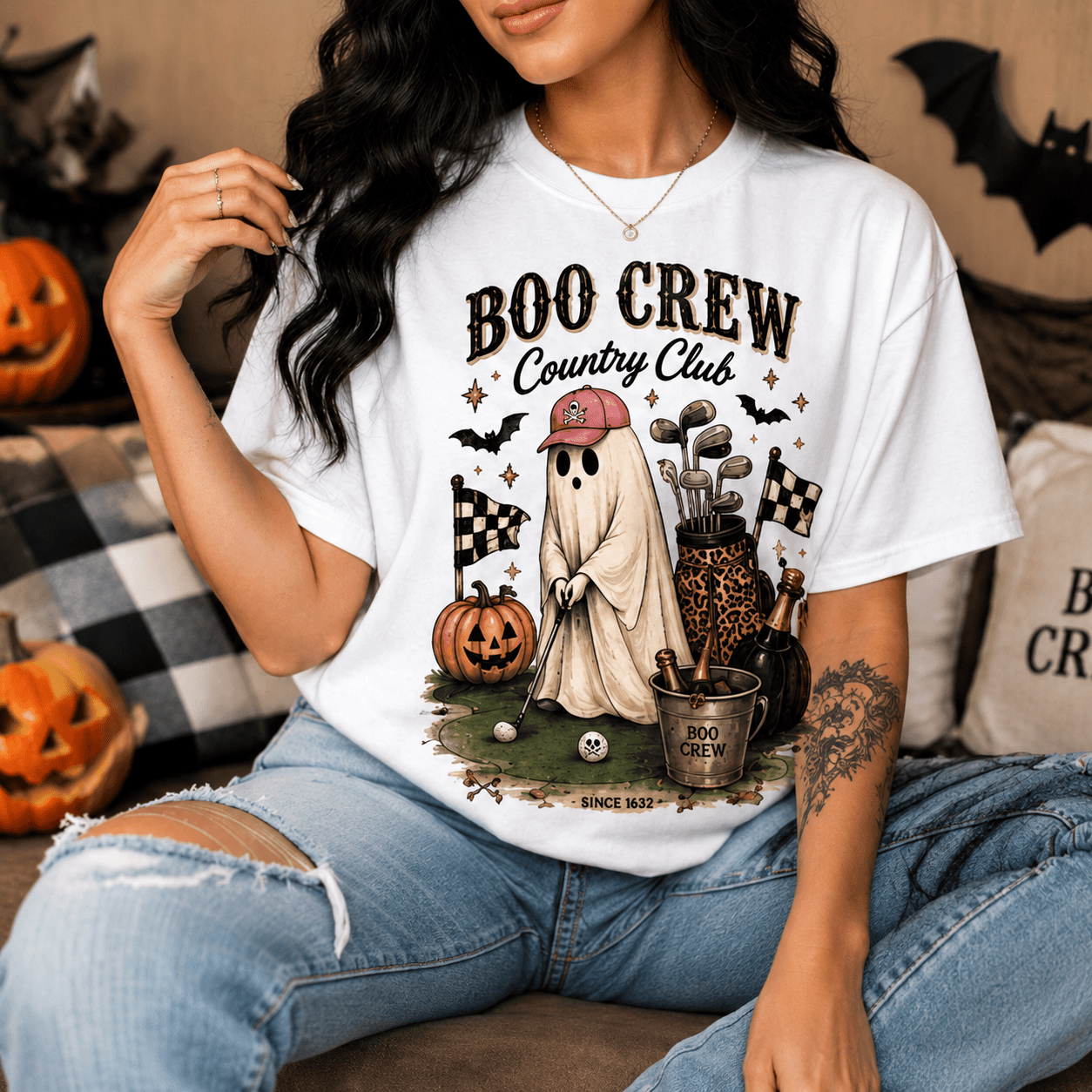 Boo Crew Country Club T-Shirt — Cute Halloween Ghost Golfing Tee - Boo Crew Boutique