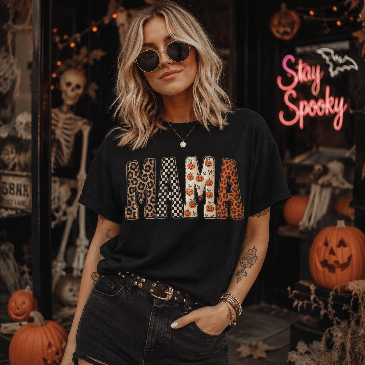 Mama Halloween T-Shirt — Spooky Leopard Floral Graphic Tee - Boo Crew Boutique