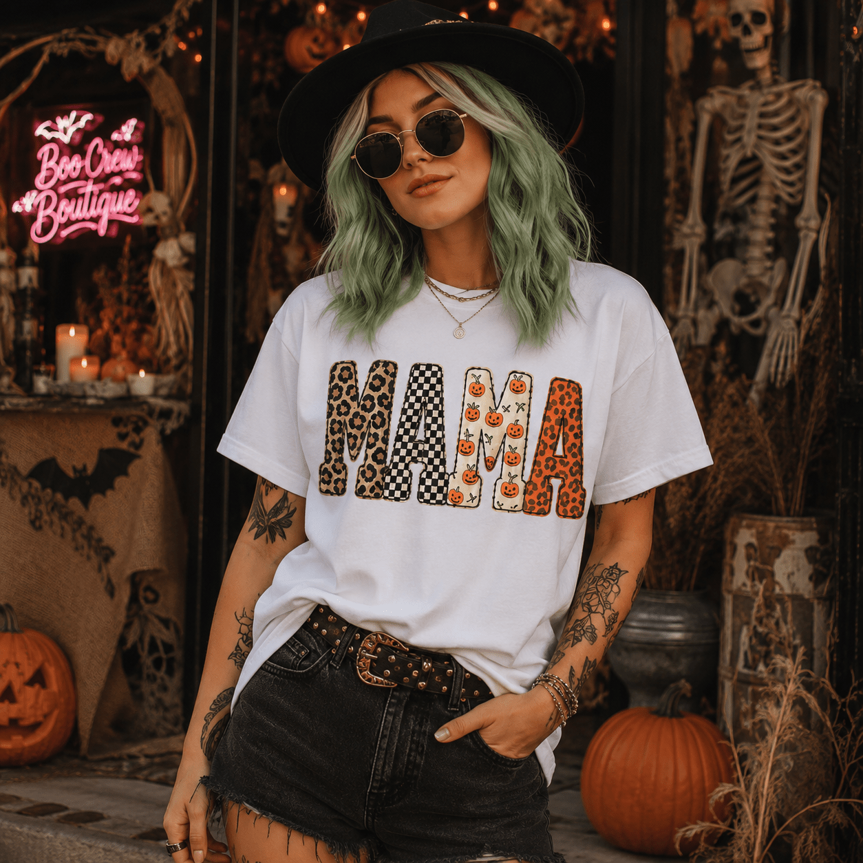 Mama Halloween T-Shirt — Spooky Leopard Floral Graphic Tee - Boo Crew Boutique
