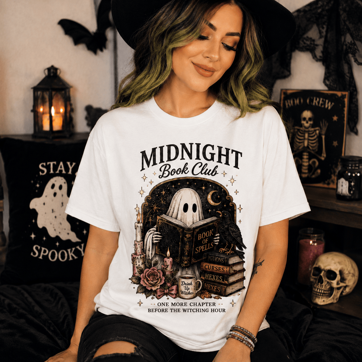 Midnight Book Club T-Shirt — Spooky Ghost Reader Graphic Tee - Boo Crew Boutique