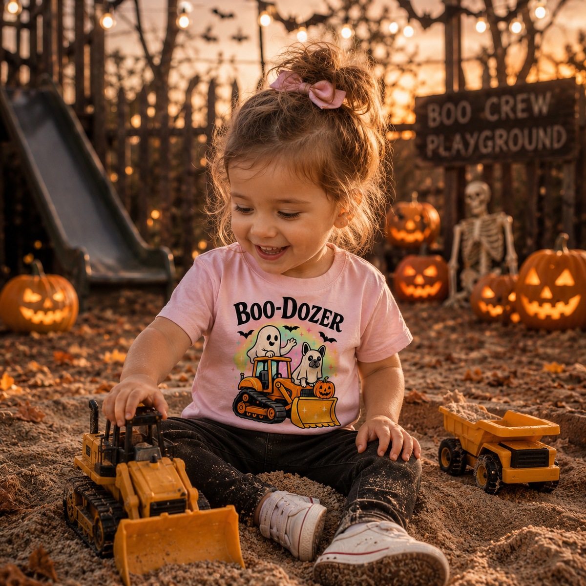 Boo-Dozer Toddler Tee — Cute Ghost & Tractor Halloween Shirt