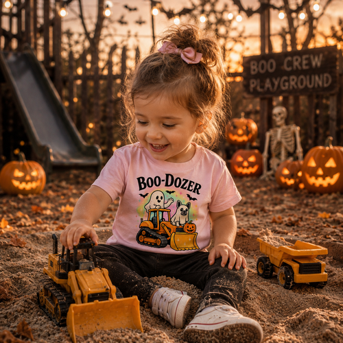 Boo-Dozer Toddler Tee — Cute Ghost & Tractor Halloween Shirt