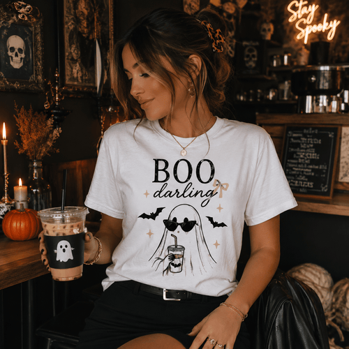 Boo Darling Halloween Tee — Cute Ghost with Sunglasses & Bats - Boo Crew Boutique