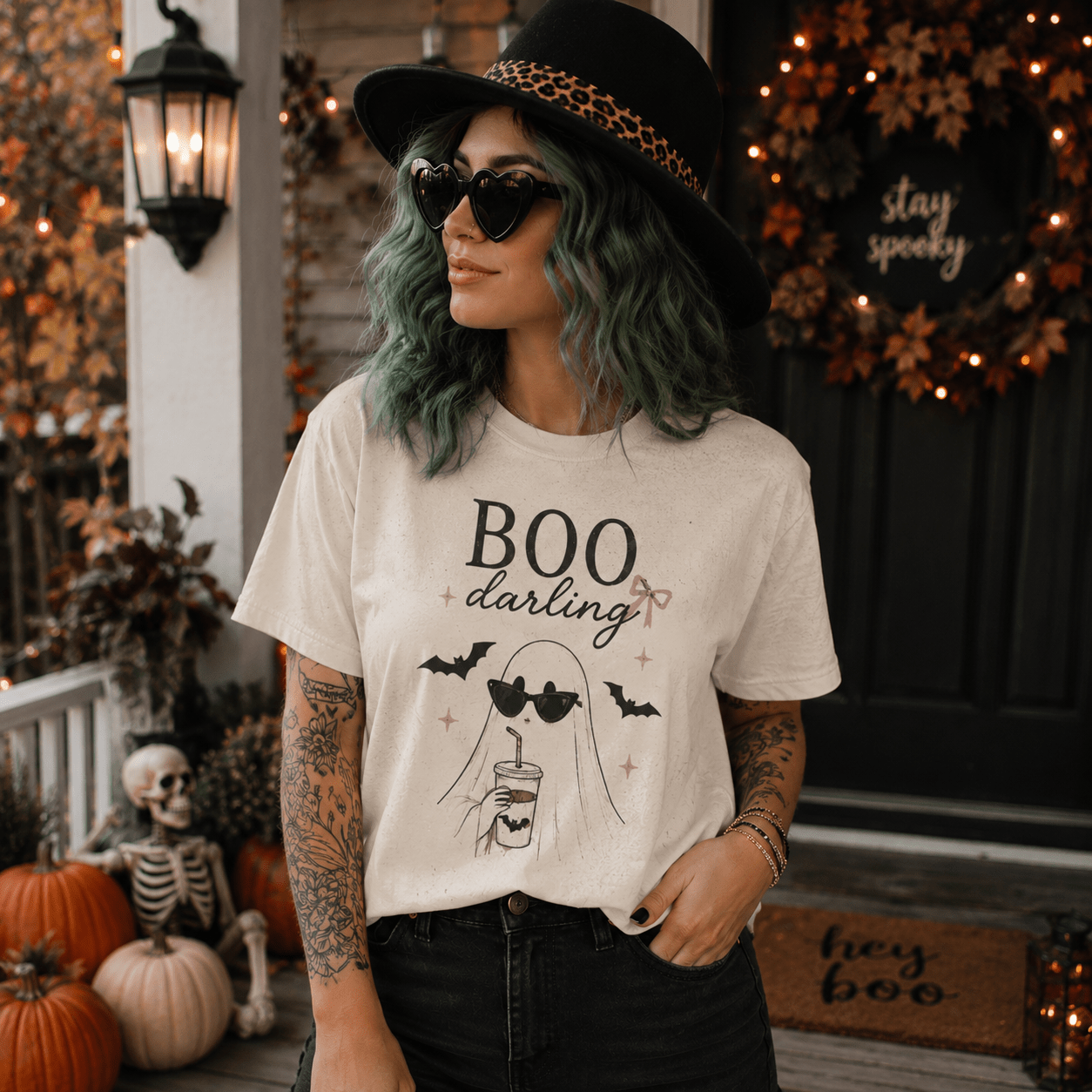 Boo Darling Halloween Tee — Cute Ghost with Sunglasses & Bats - Boo Crew Boutique